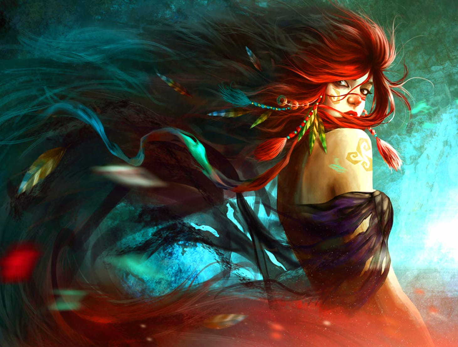 Enchanting Red-Haired Fantasy Woman - wallpapers HD quality