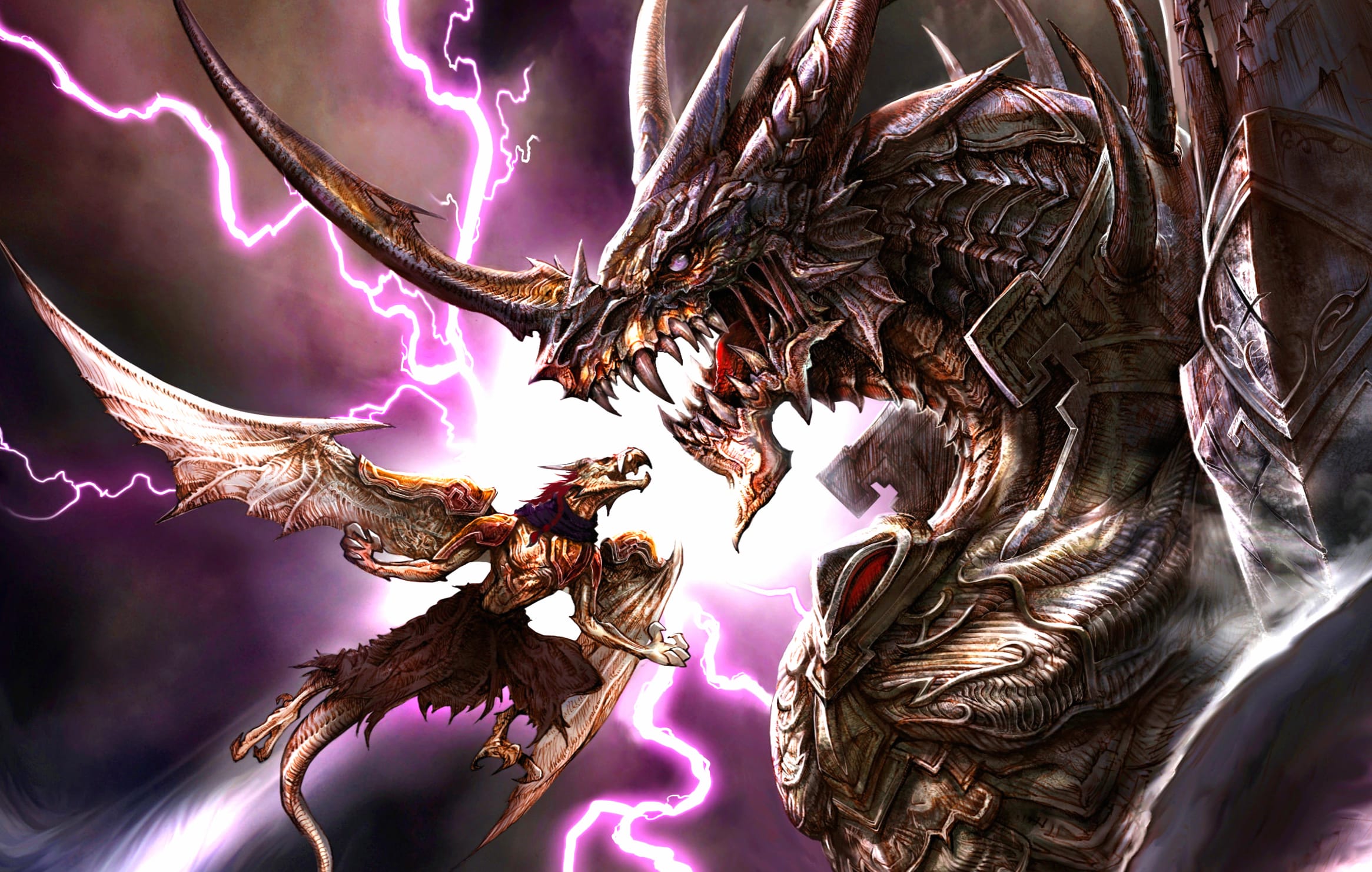 Epic Dragon Battle Fantasy at 1366 x 768 HD size wallpapers HD quality