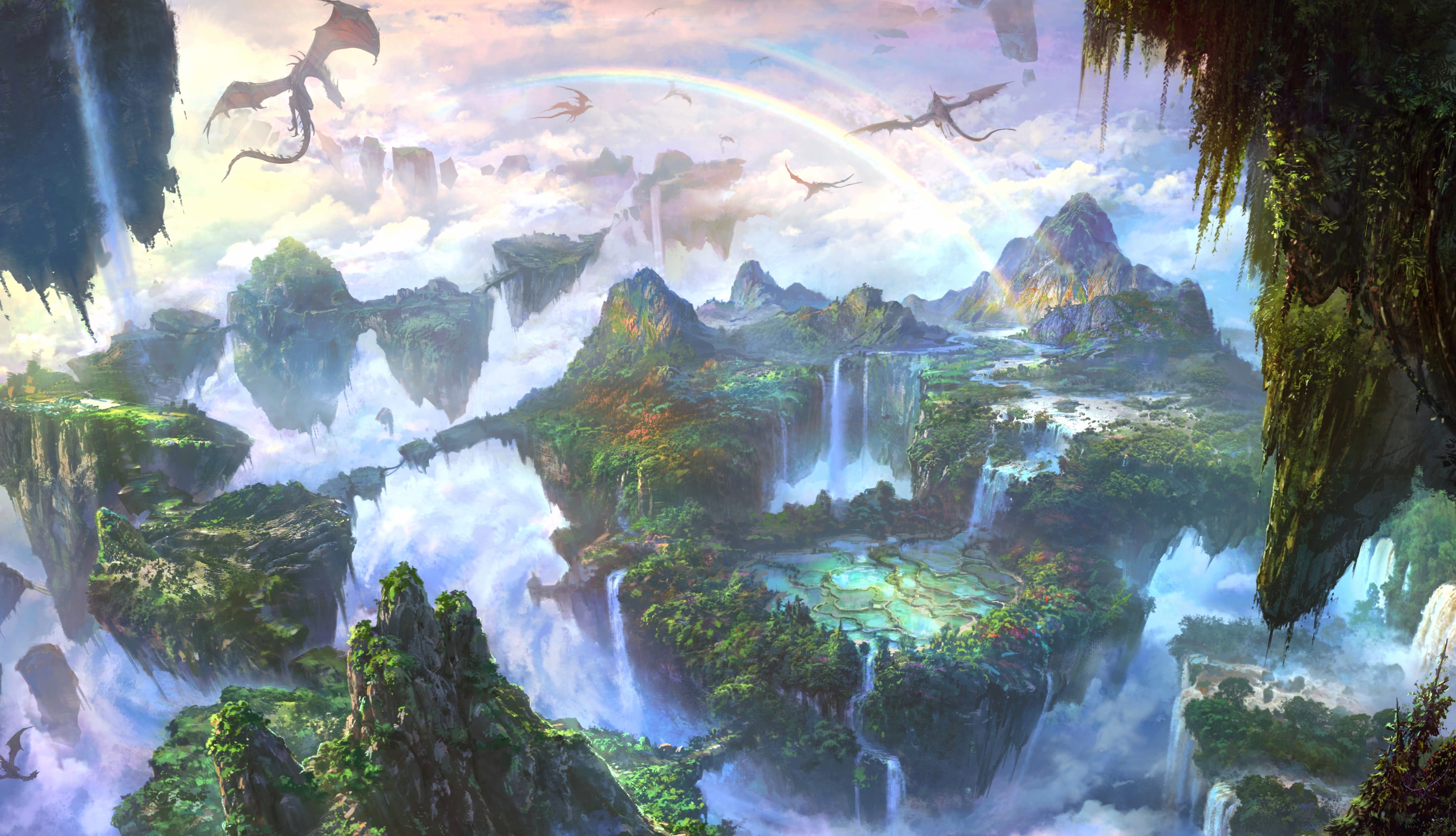 Epic Dragon Fantasy Landscape at 1536 x 864 HD size wallpapers HD quality