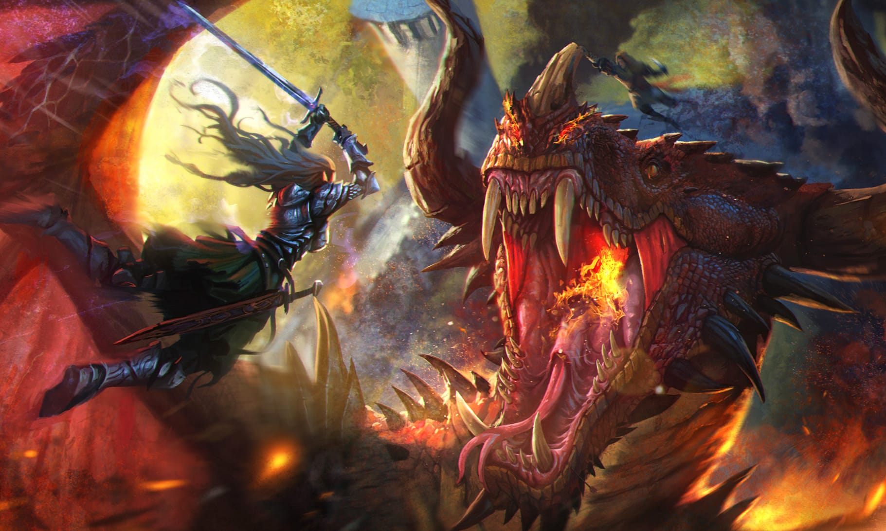 Epic Fantasy Battle of Dragon Encounter at 1024 x 1024 iPad size wallpapers HD quality