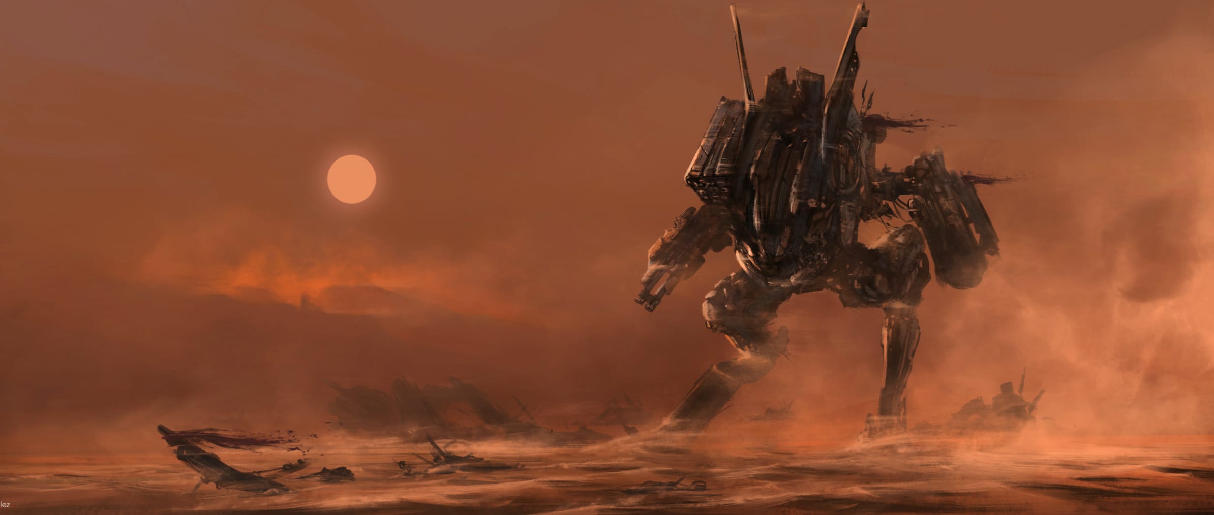 Epic Landscape Sci-Fi Tank Robot at 640 x 960 iPhone 4 size wallpapers HD quality