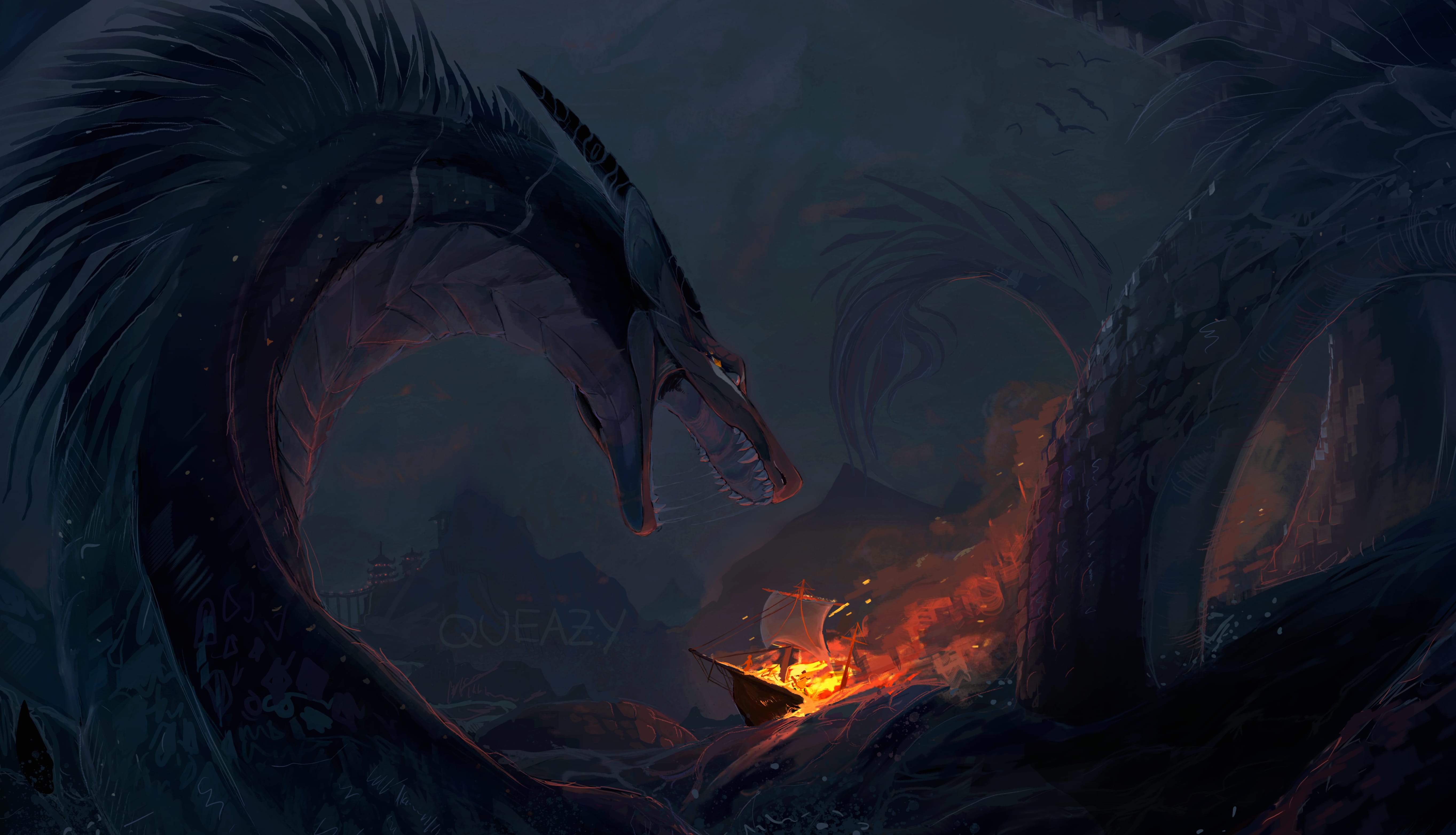 Epic Sea Monster Encounter - at 2560 x 1440 HD size wallpapers HD quality