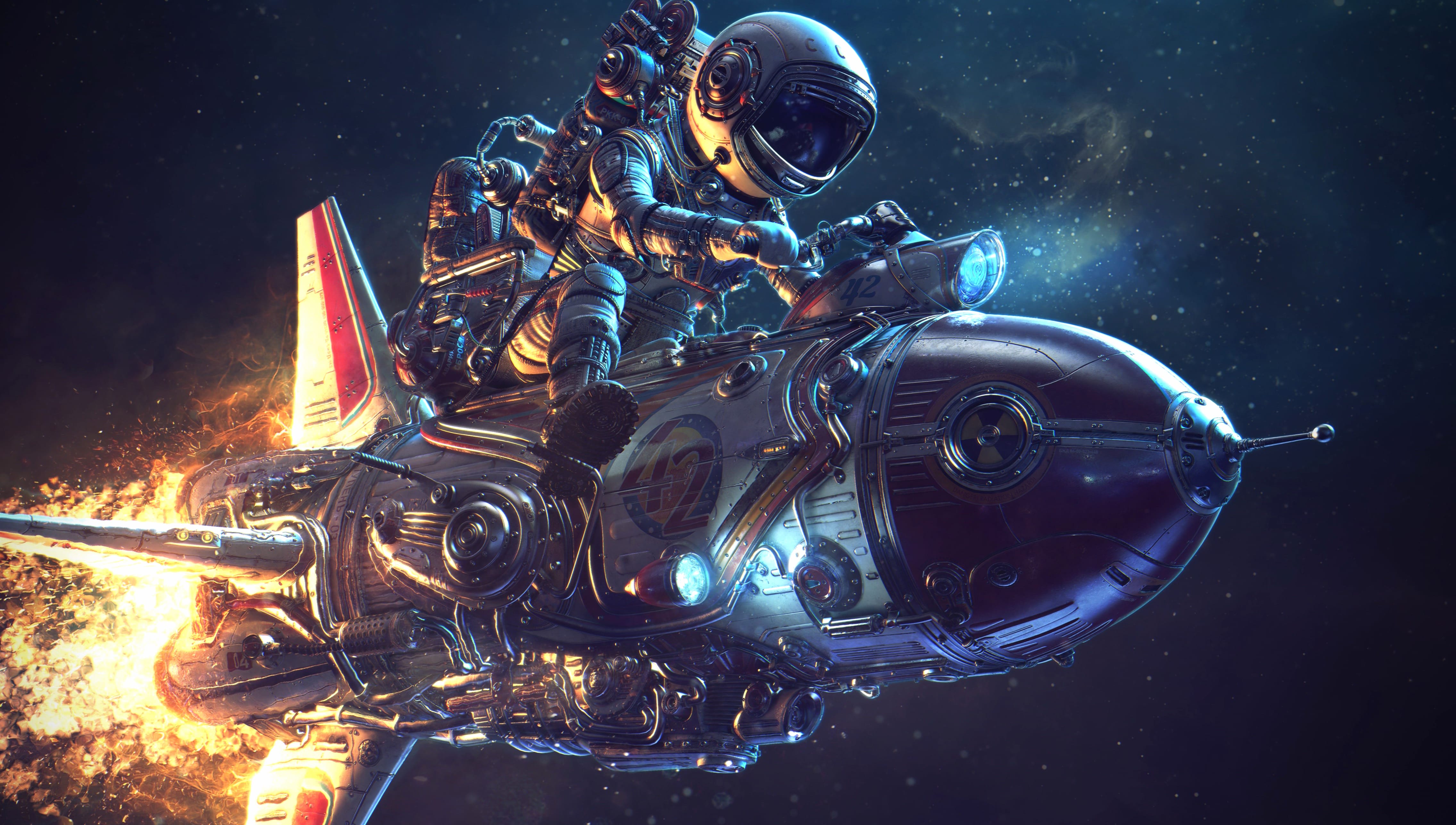 Epic Space Adventure Astronaut Rocket in at 640 x 960 iPhone 4 size wallpapers HD quality