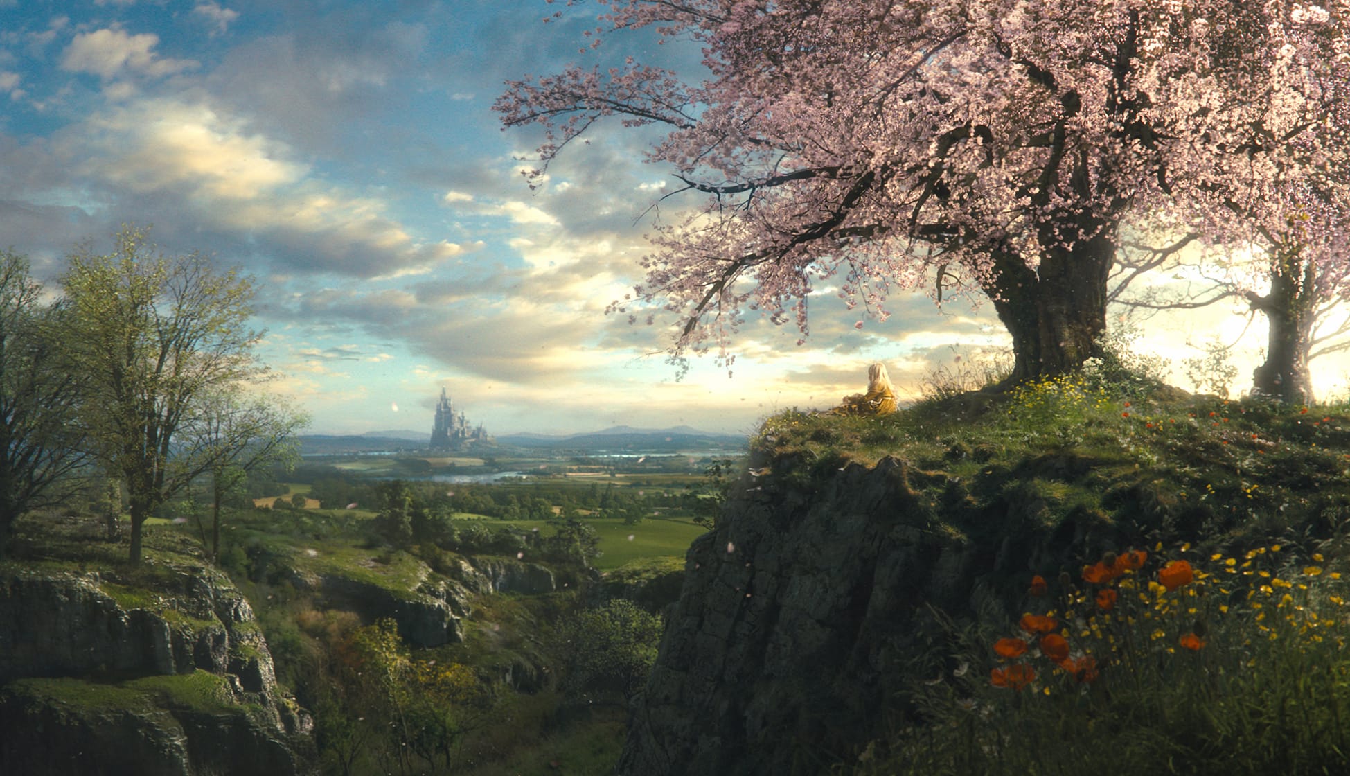 Fantasy Blossom Tree and Mountain at 1920 x 1080 HD size wallpapers HD quality