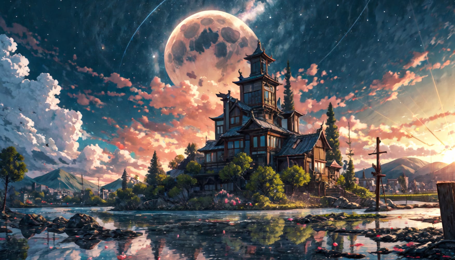 Fantasy Castle AI Art Moon at 1600 x 1200 size wallpapers HD quality