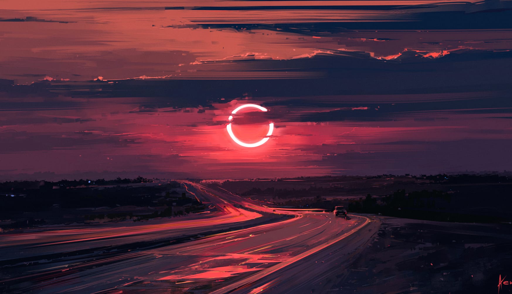 Fantasy Eclipse Evening Road wallpapers HD quality