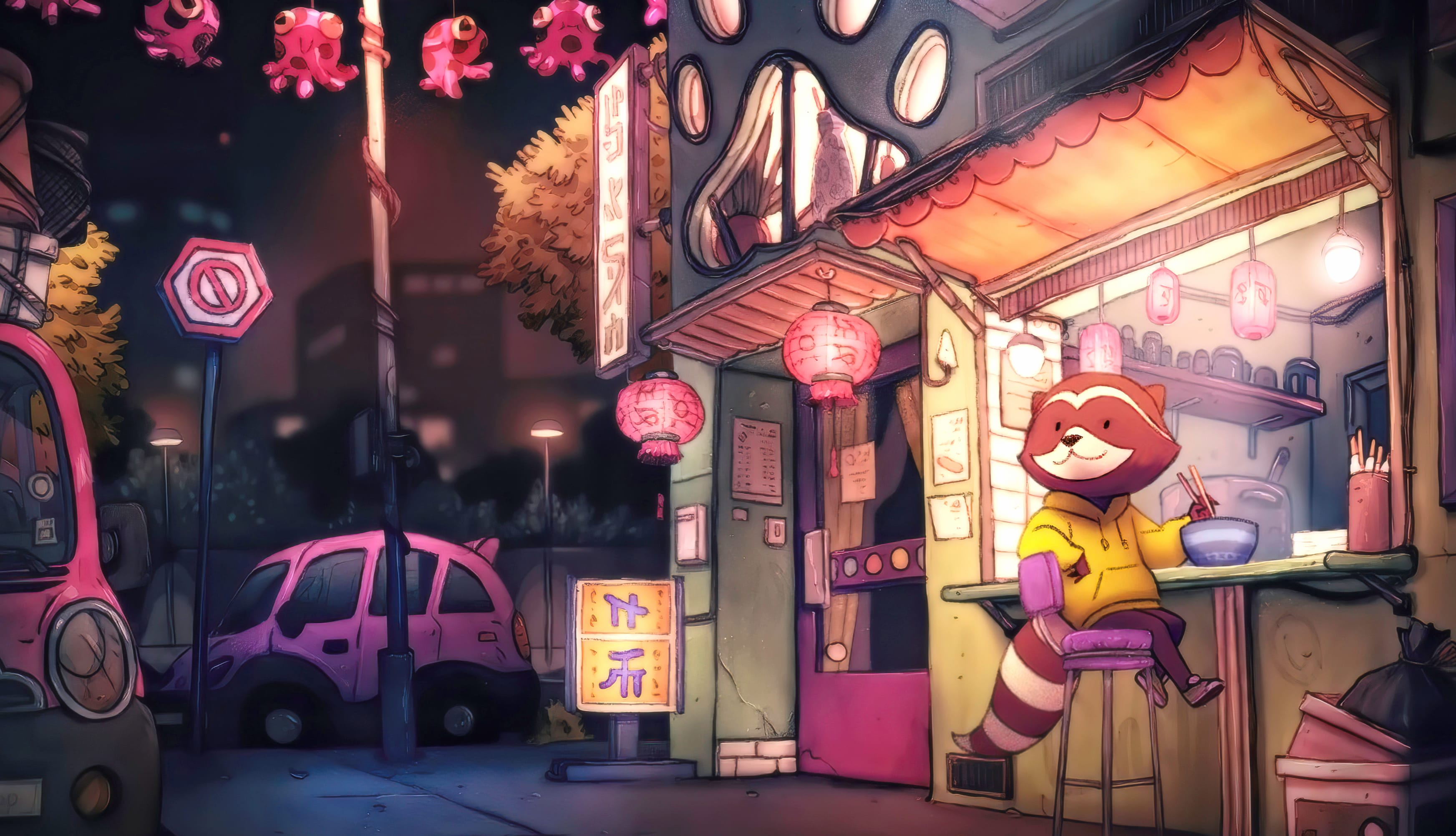 Fantasy Fox in Urban Nightscape - wallpapers HD quality