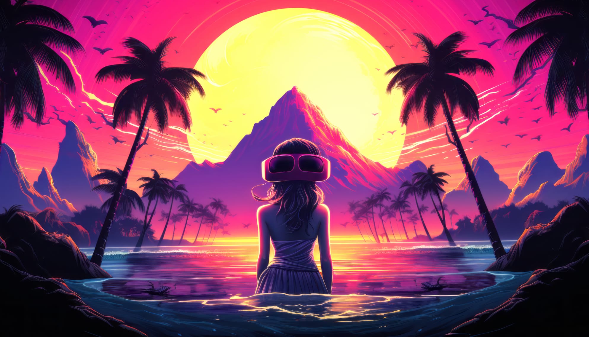 Fantasy Landscape Vaporwave Style Wallpaper at 1600 x 900 HD size wallpapers HD quality