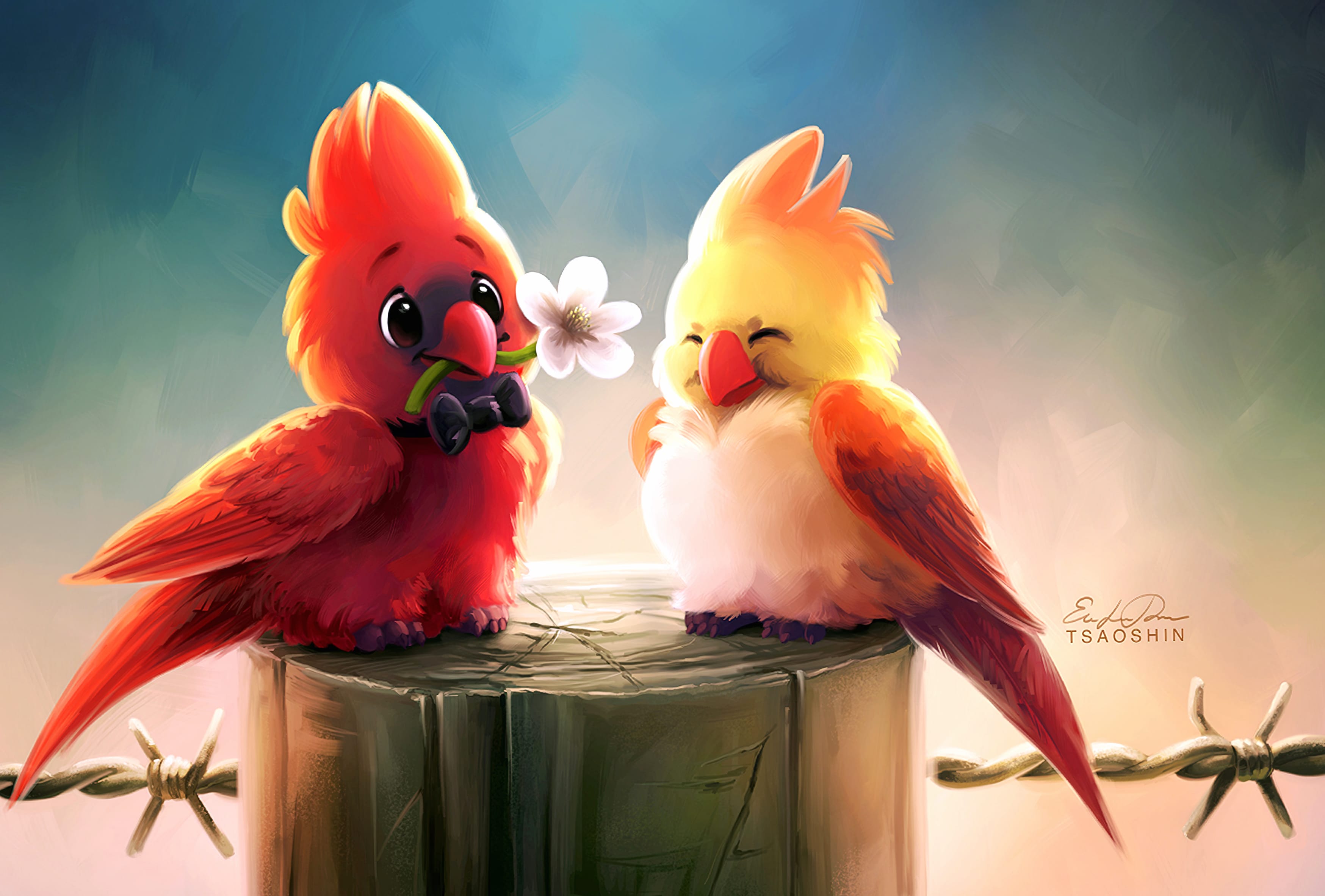 Fantasy Love Birds - at 320 x 480 iPhone size wallpapers HD quality