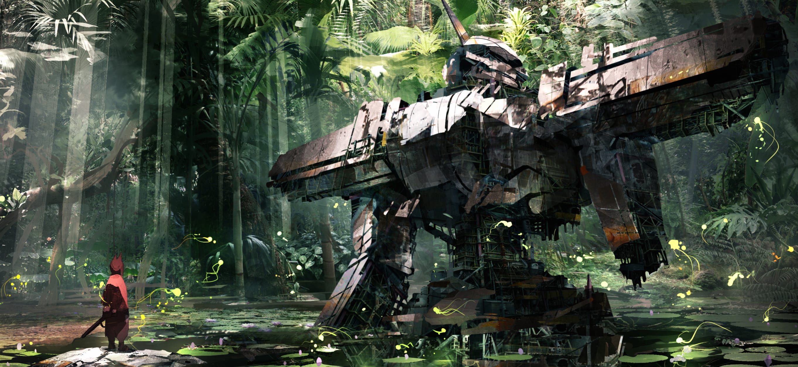 Fantasy Mecha in the Sunbeam Forest - at 1024 x 1024 iPad size wallpapers HD quality