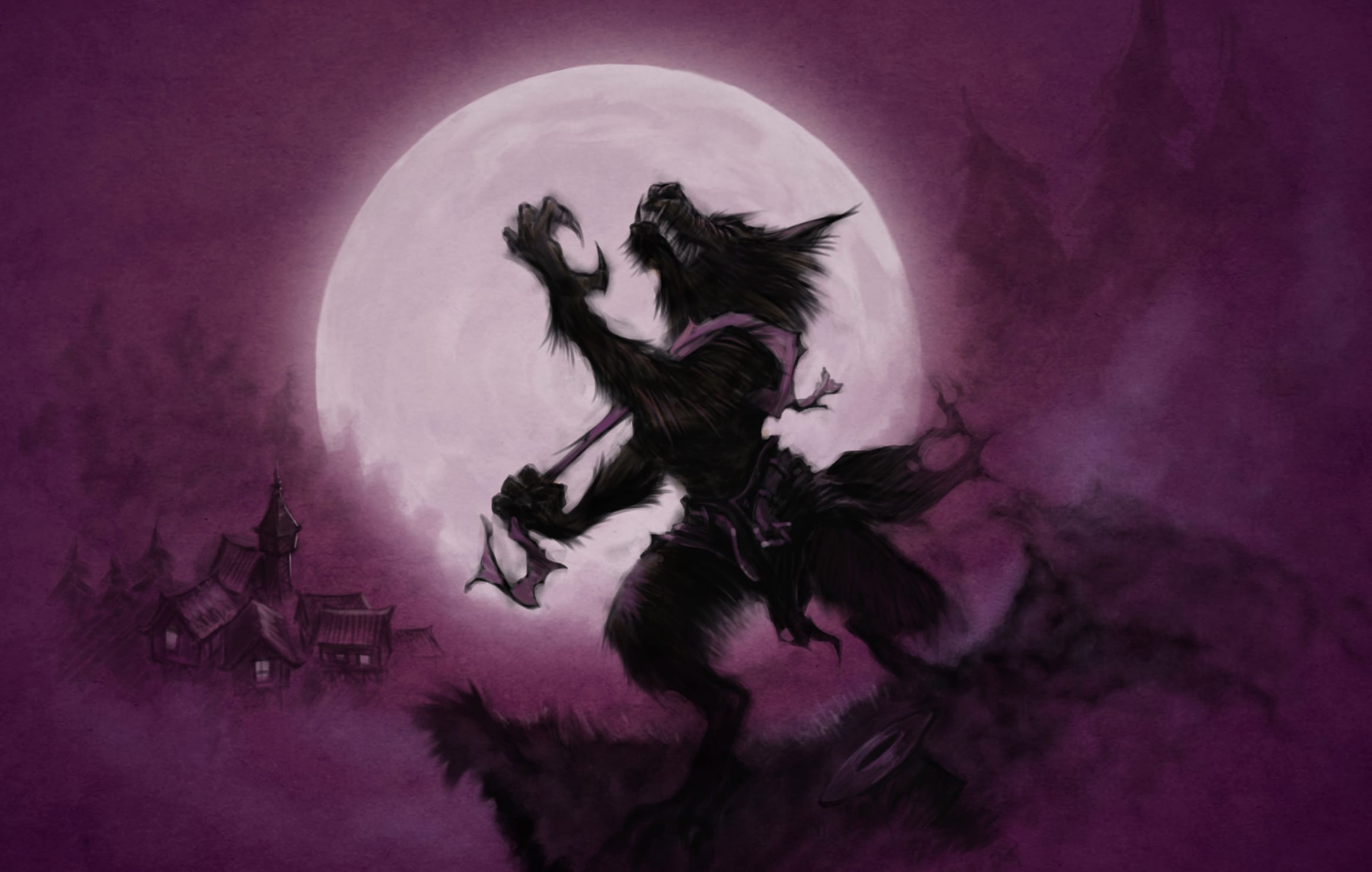 Fantasy Moonlit Village HD Werewolf Wallpaper wallpapers HD quality