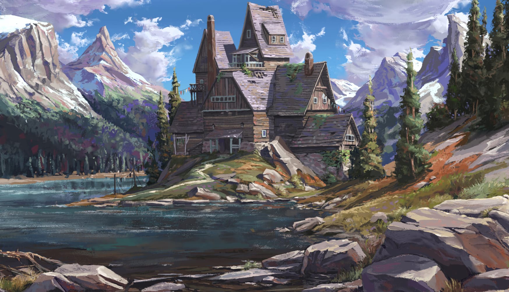 Fantasy Mountain House at 1536 x 864 HD size wallpapers HD quality