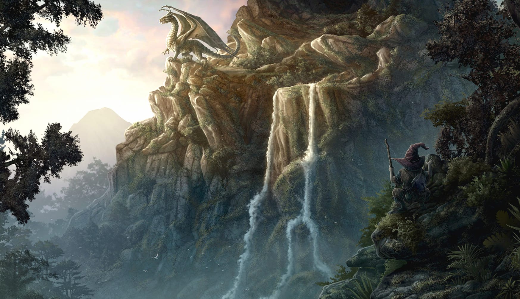 Fantasy Mountain Waterfall at 1024 x 1024 iPad size wallpapers HD quality