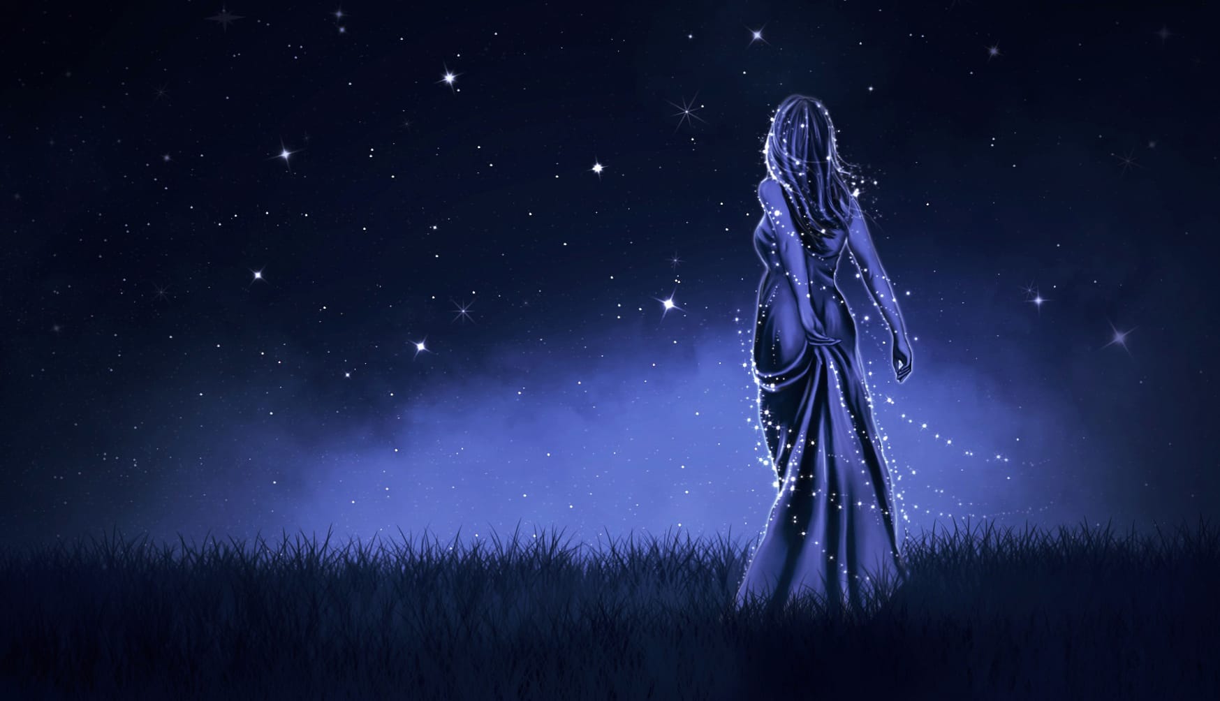 Fantasy Night of a Woman Under a Starry Sky at 1680 x 945 HD size wallpapers HD quality