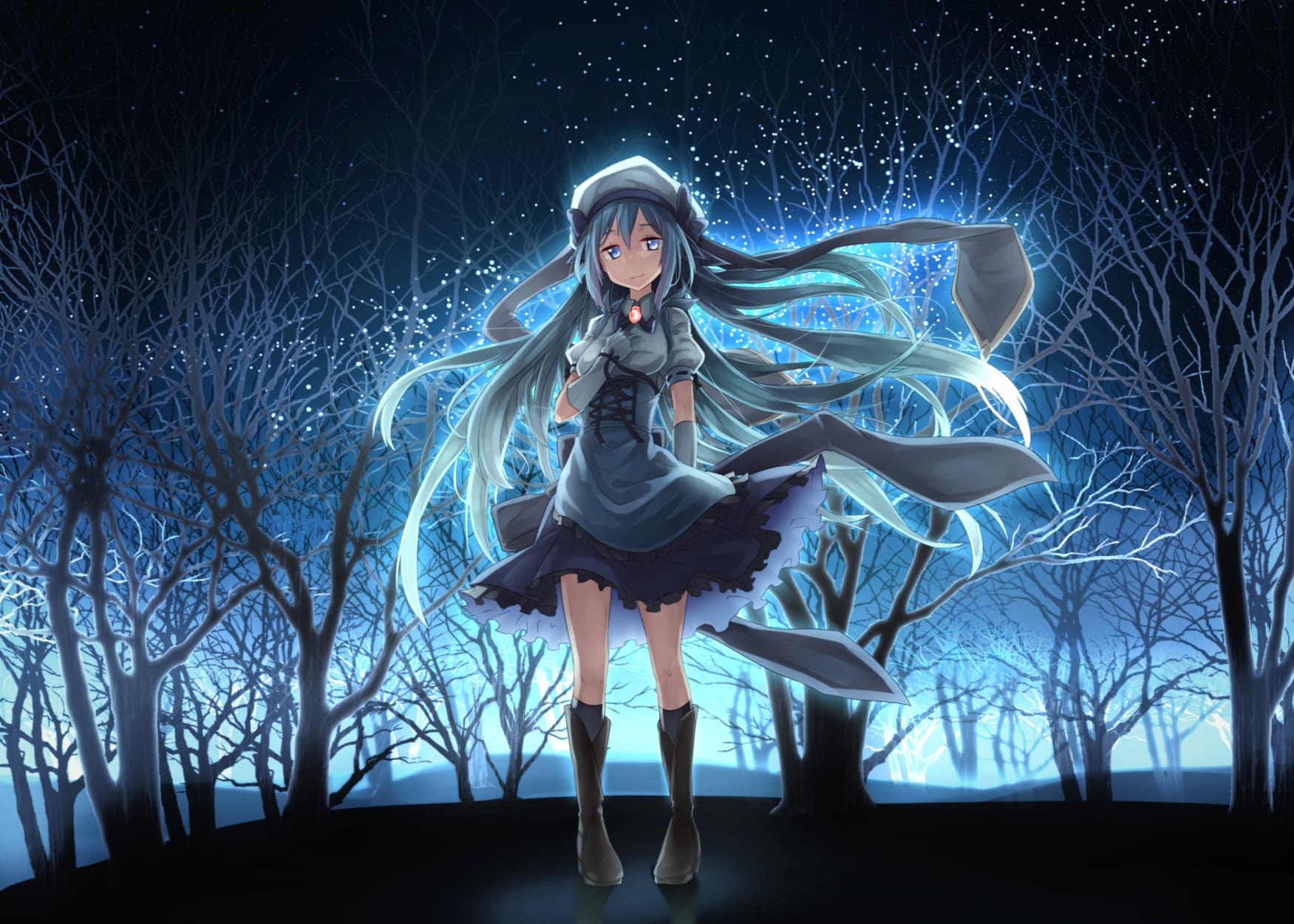 Fantasy Night of an Enigmatic Anime Girl wallpapers HD quality