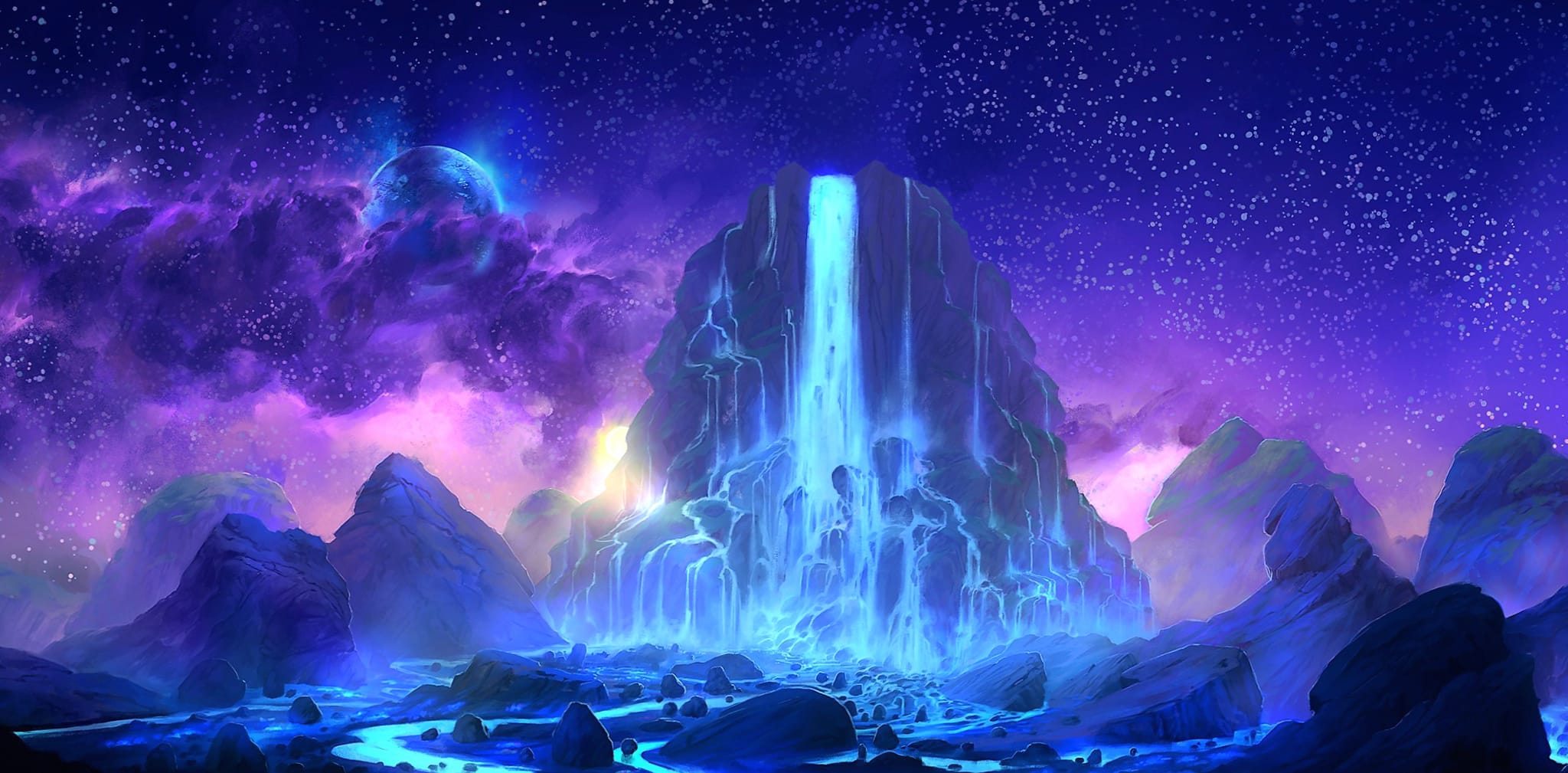 Fantasy Night Waterfall wallpapers HD quality