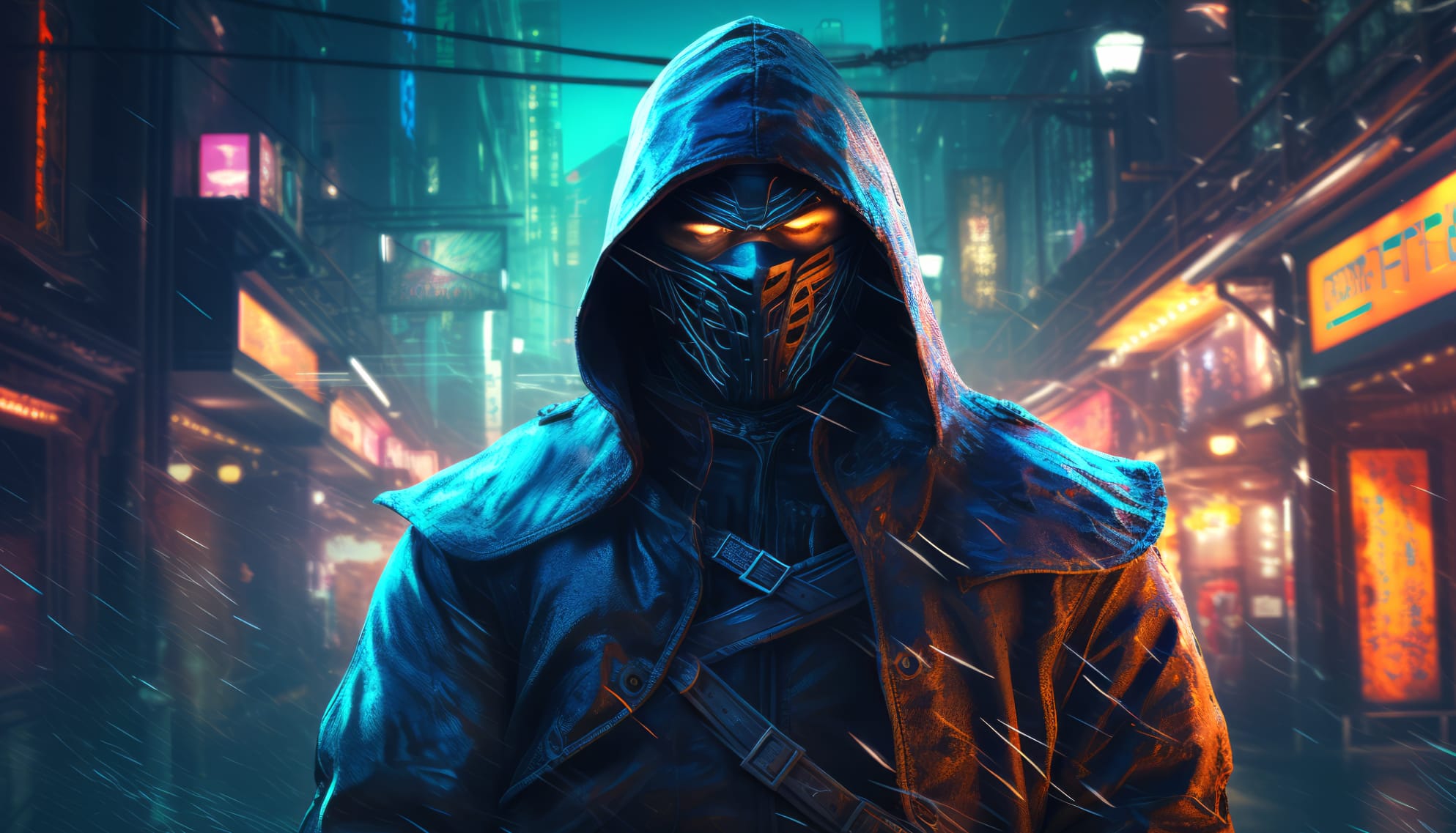 Fantasy Ninja Warrior in Cyberpunk Style Wallpaper at 1280 x 720 HD size wallpapers HD quality