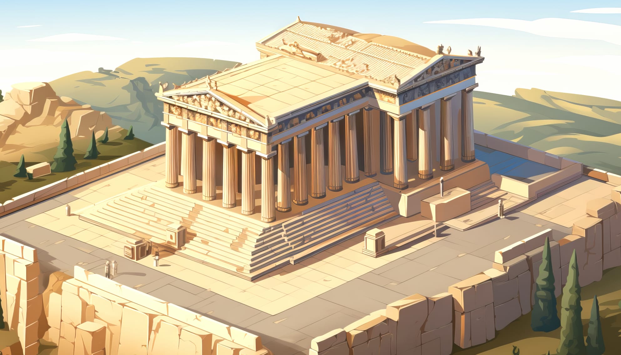 Fantasy Parthenon Style Isometric Wallpaper wallpapers HD quality