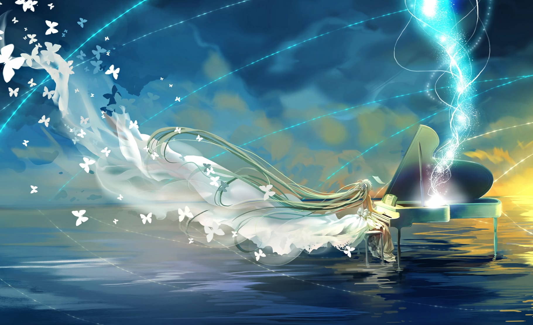 Fantasy Piano Melody of Hatsune Miku and Butterflies wallpapers HD quality