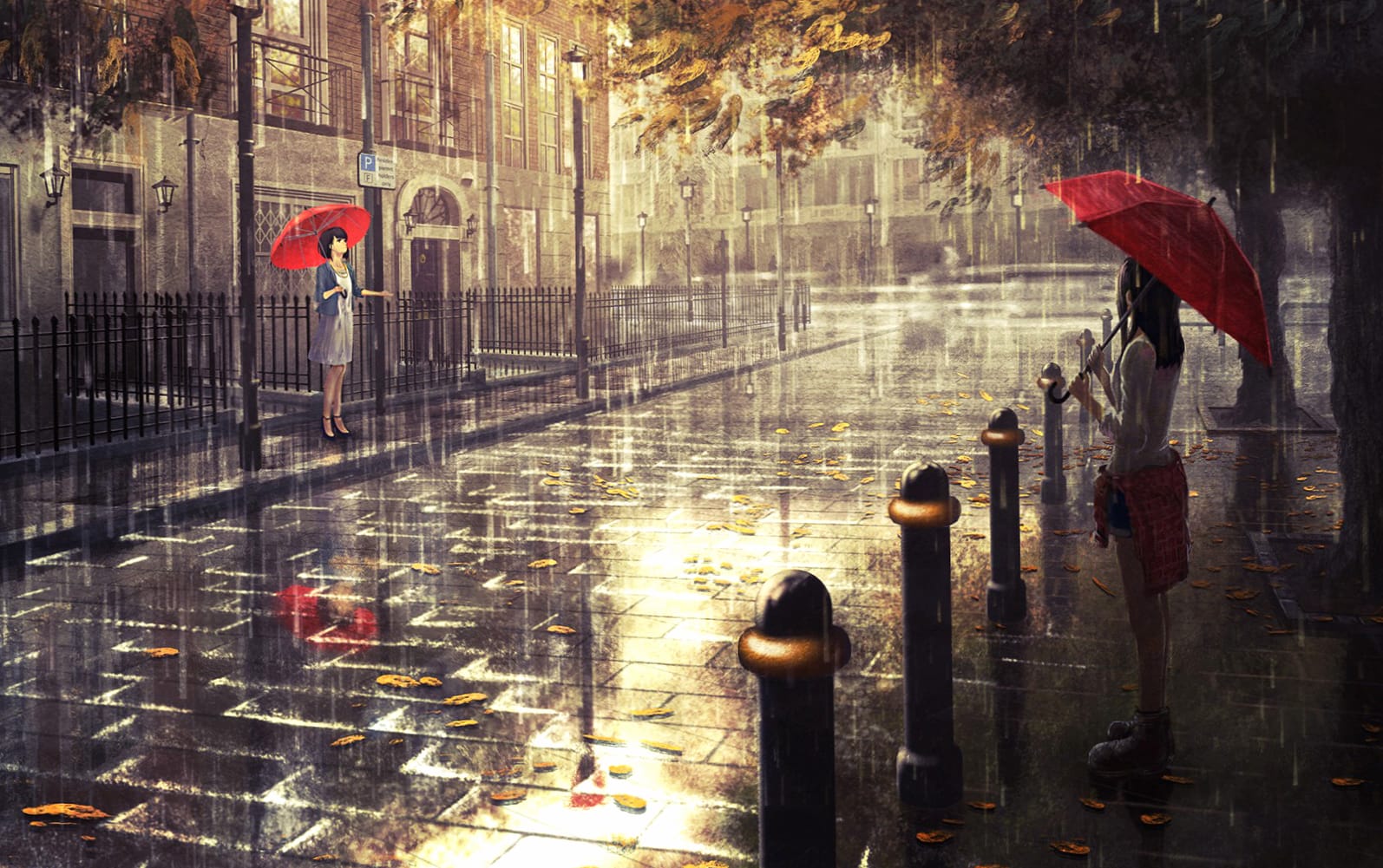 Fantasy Rainy London Street - Tree & City wallpapers HD quality