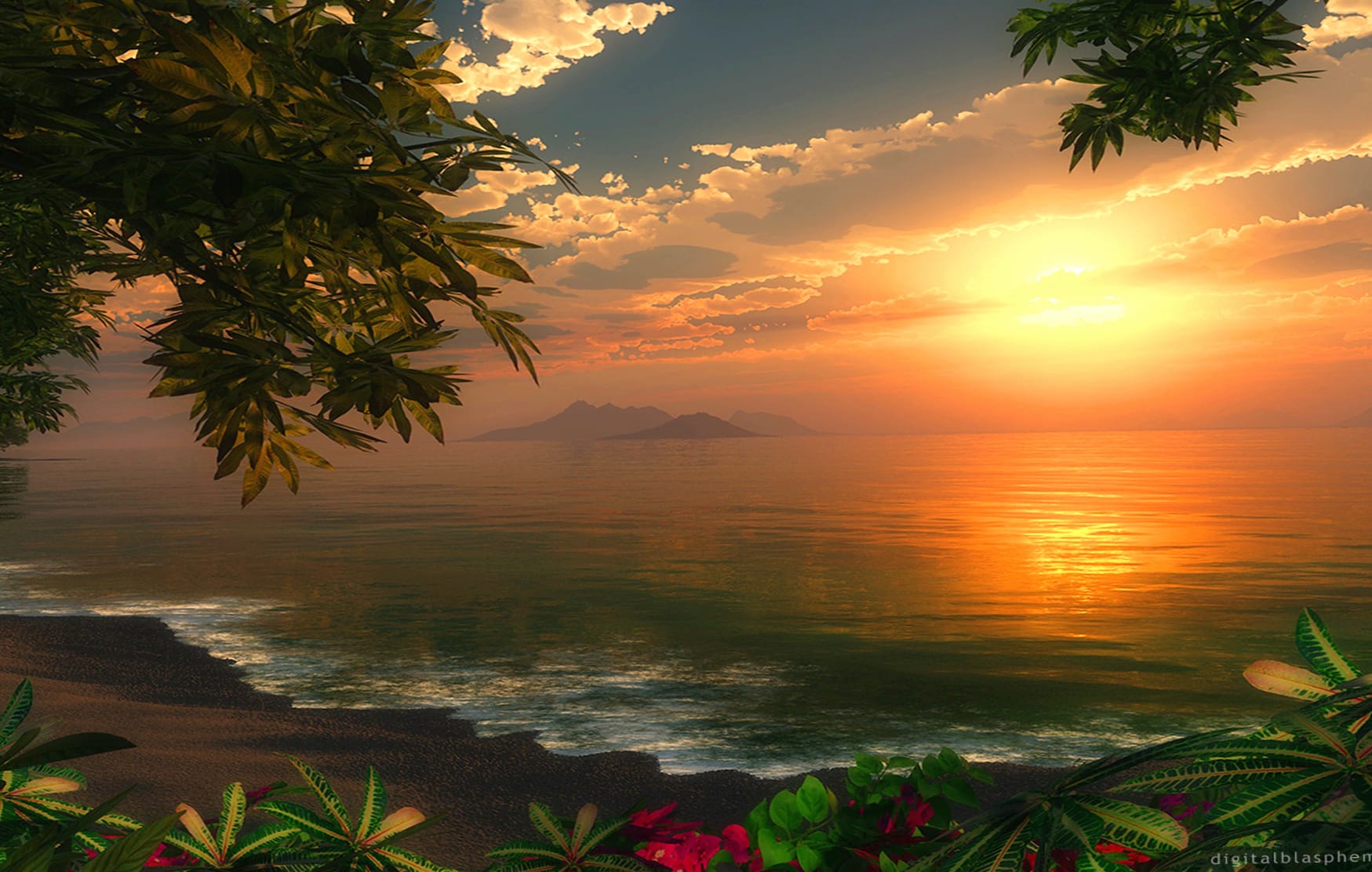 Fantasy Sunset Seascape at 2048 x 2048 iPad size wallpapers HD quality