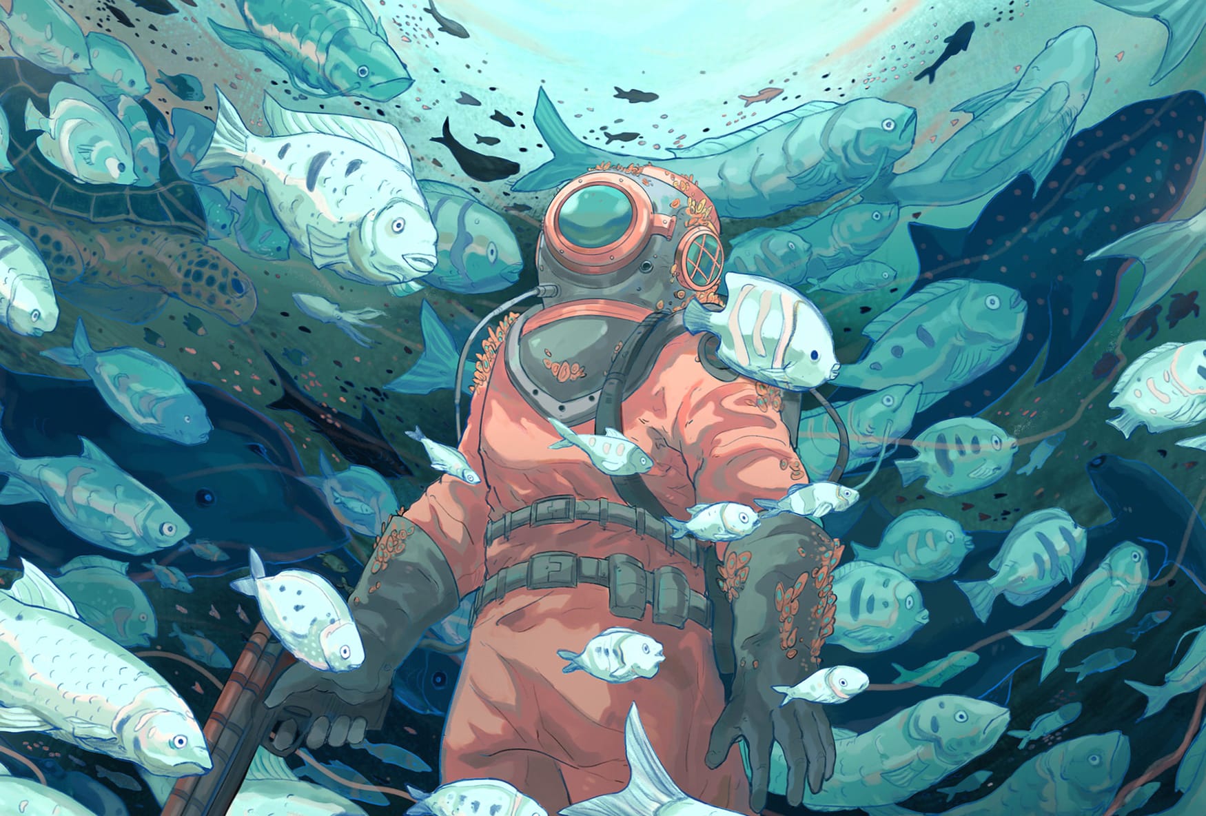 Fantasy Underwater Diver at 320 x 480 iPhone size wallpapers HD quality