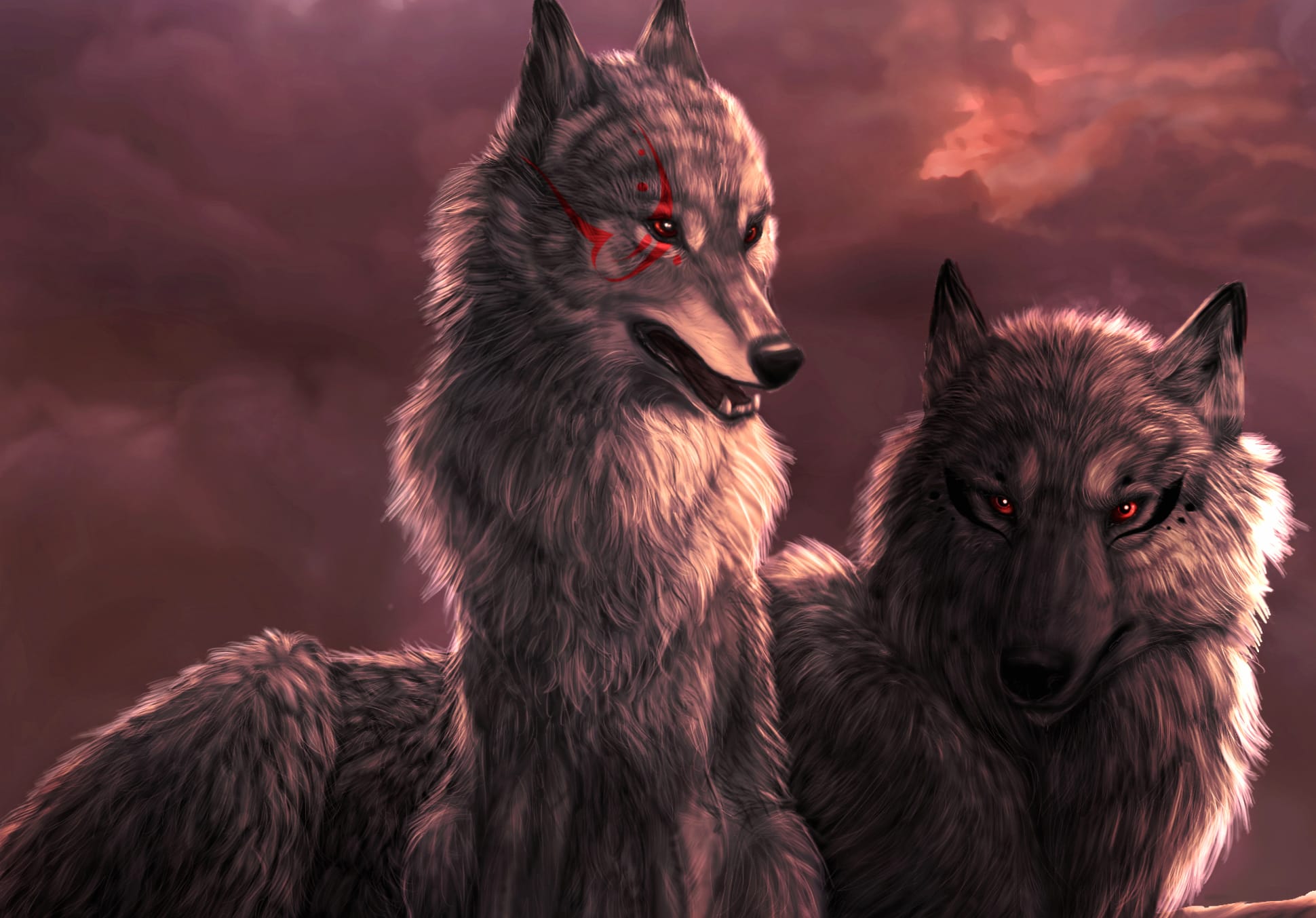 Fantasy Wolf Duo at 750 x 1334 iPhone 6 size wallpapers HD quality