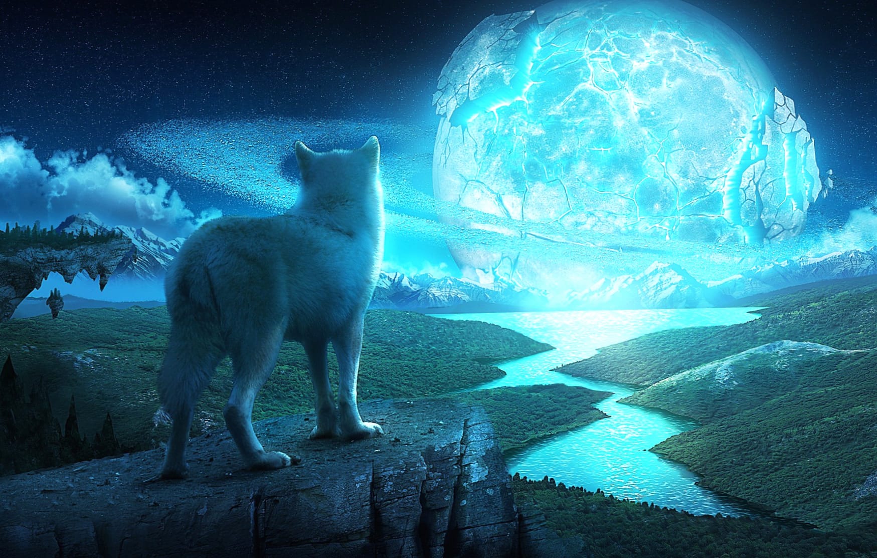 Fantasy Wolf Moon - wallpapers HD quality