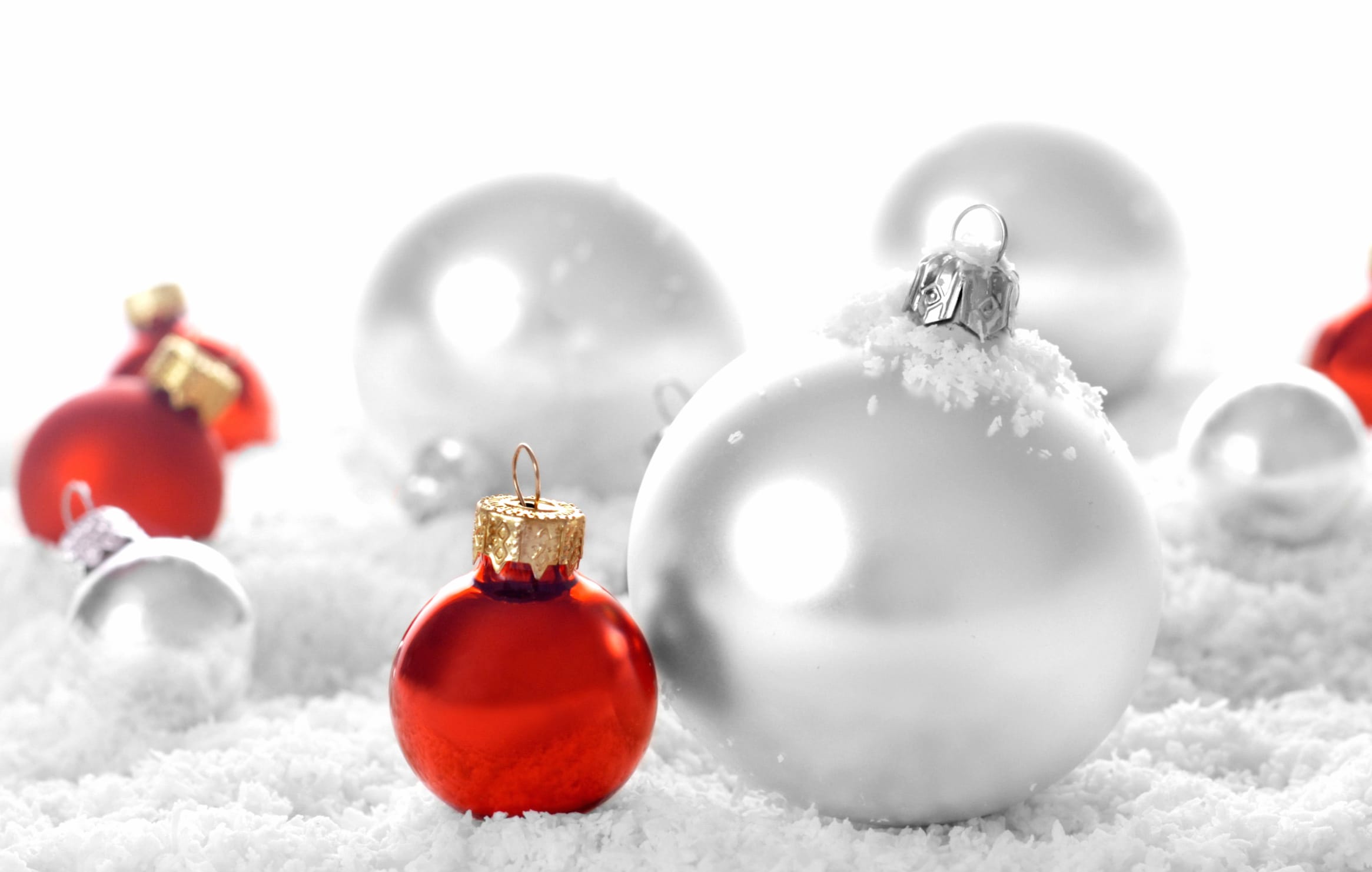 Festive Red and White Christmas Ornaments wallpapers HD quality