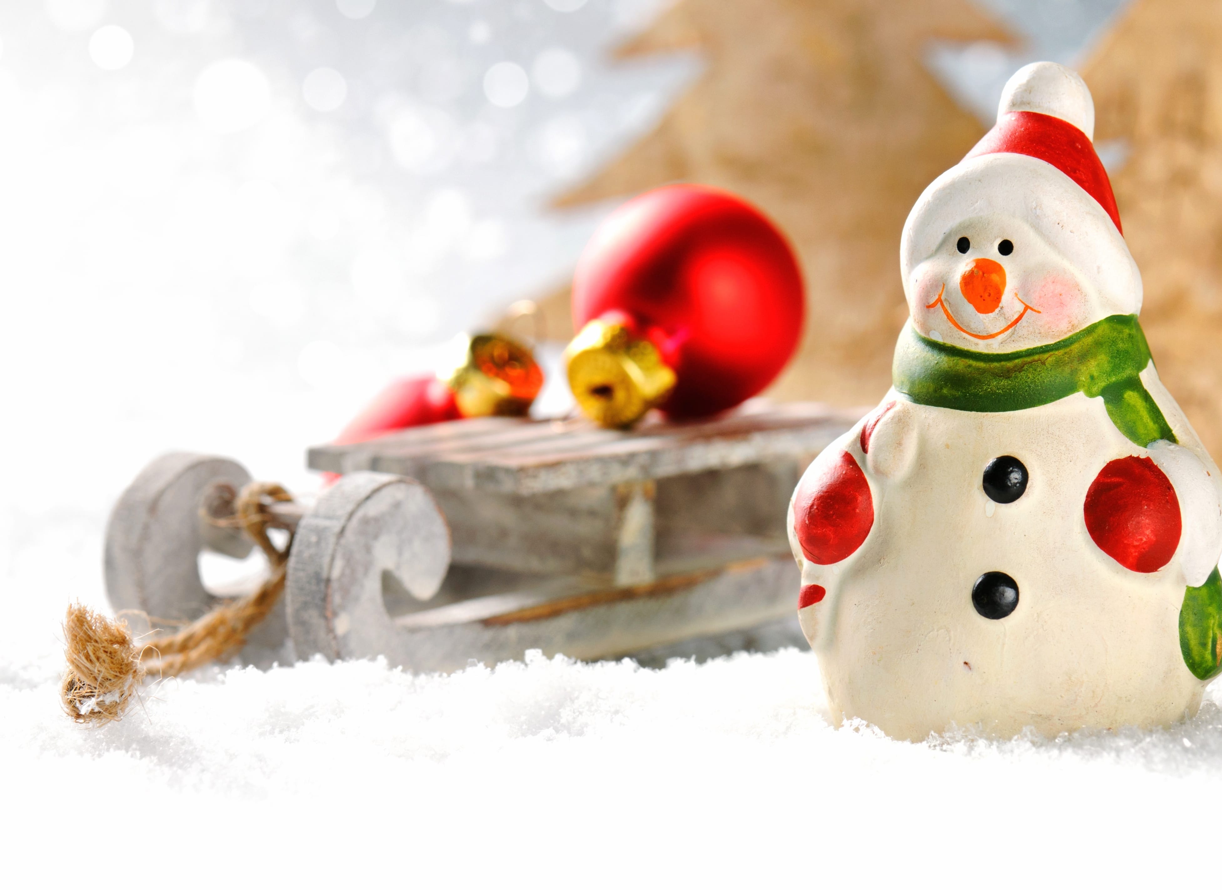 Festive Snowman and Ornaments in wallpapers HD quality