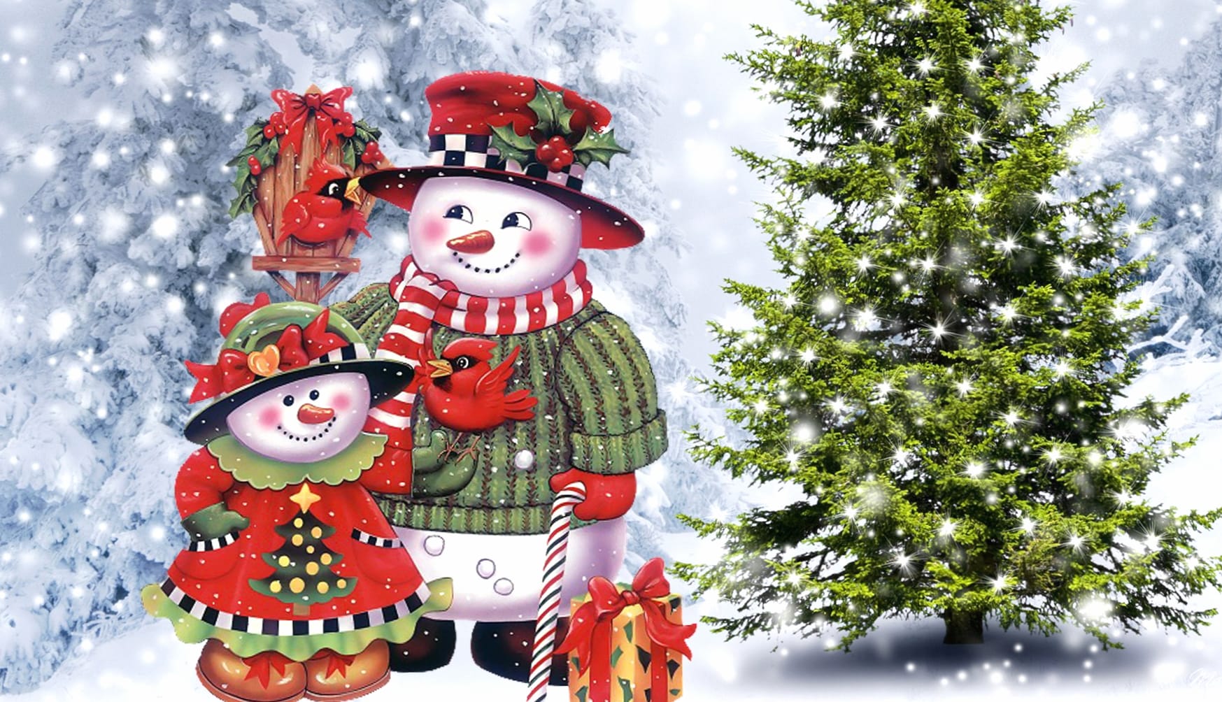 Festive Snowman and Tree HD Christmas Wallpaper at 1680 x 945 HD size wallpapers HD quality