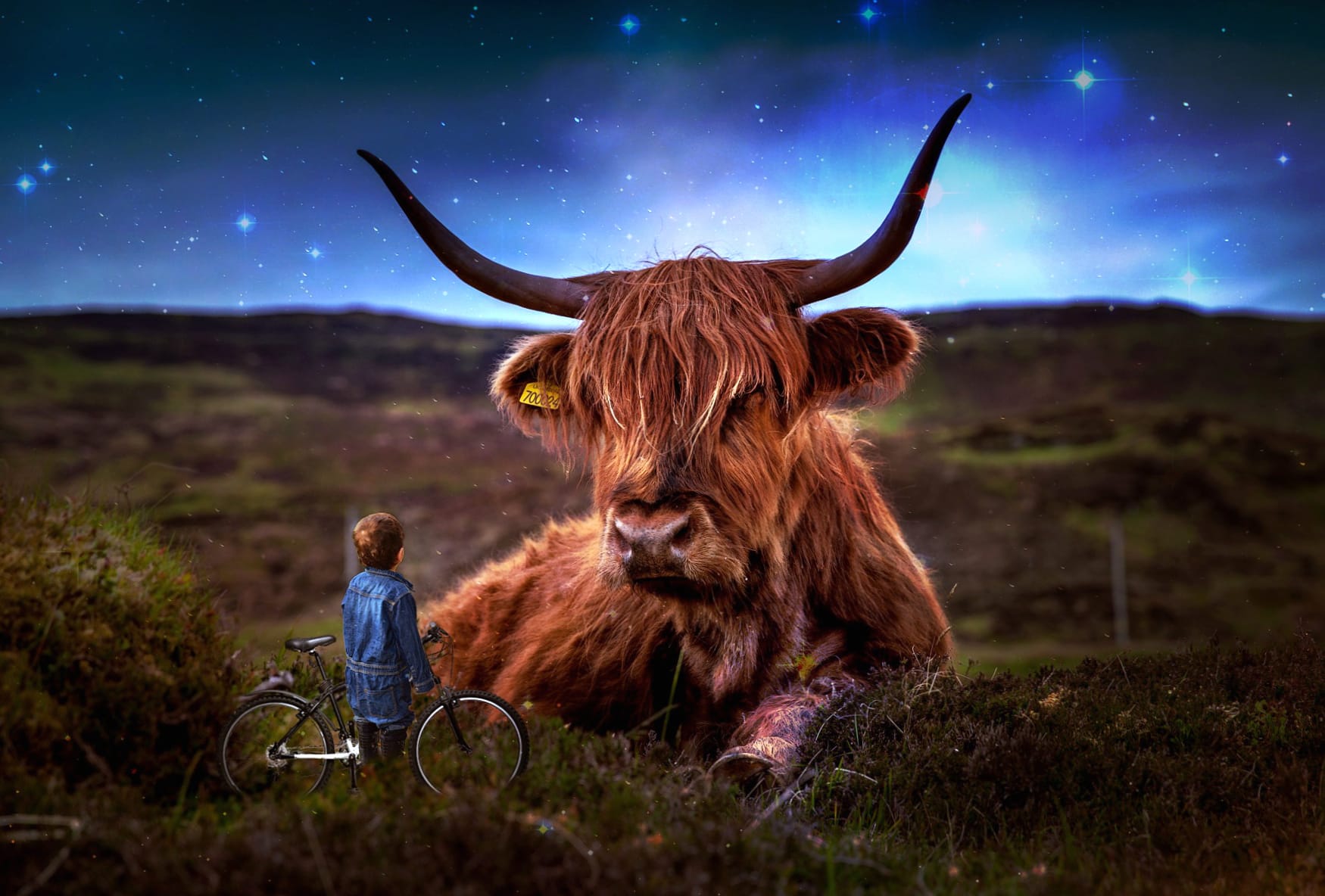 Field Bull Little Boy Photoshop Photography Manipulation at 640 x 960 iPhone 4 size wallpapers HD quality