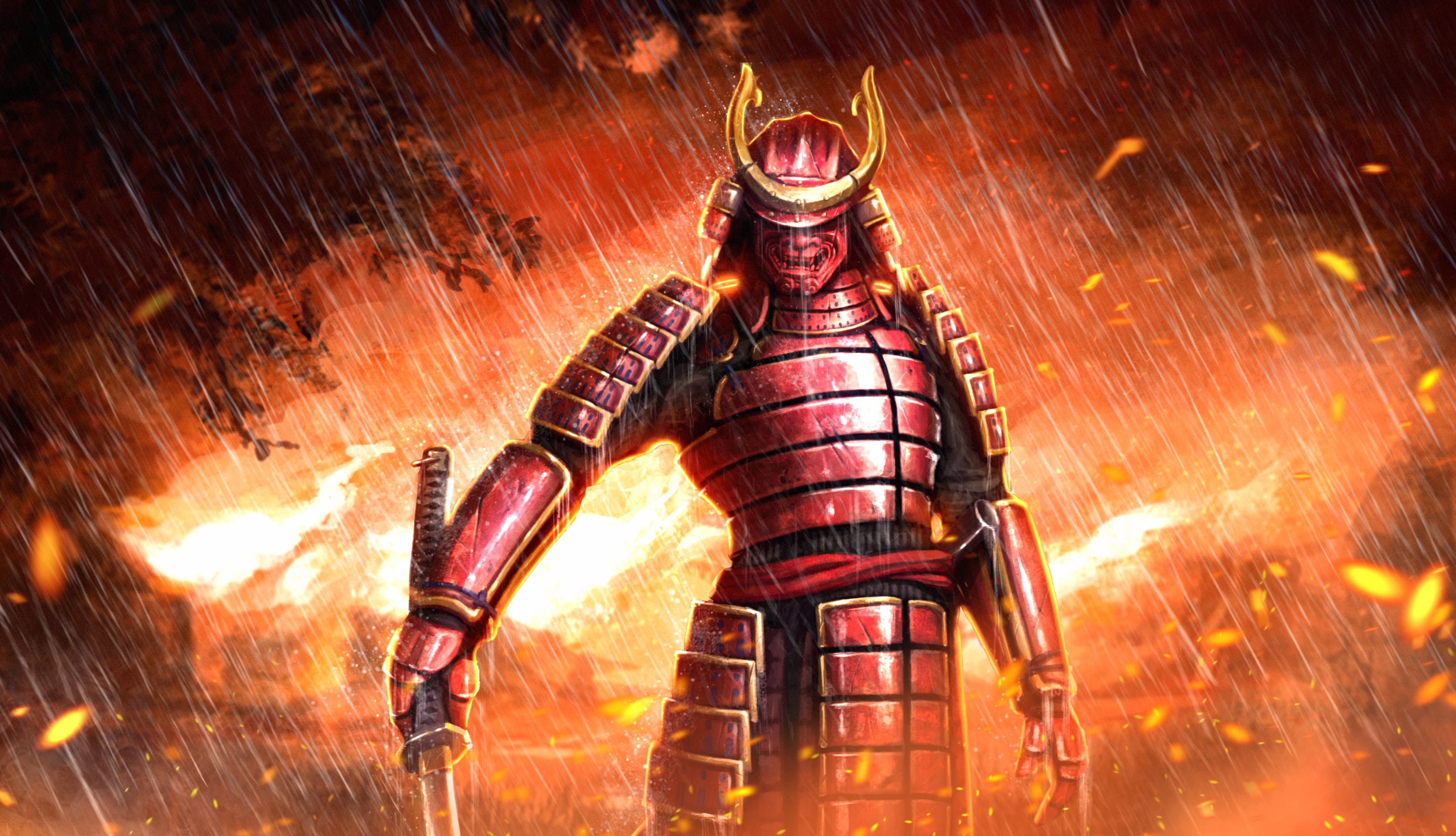 Firedragon Samurai at 640 x 960 iPhone 4 size wallpapers HD quality