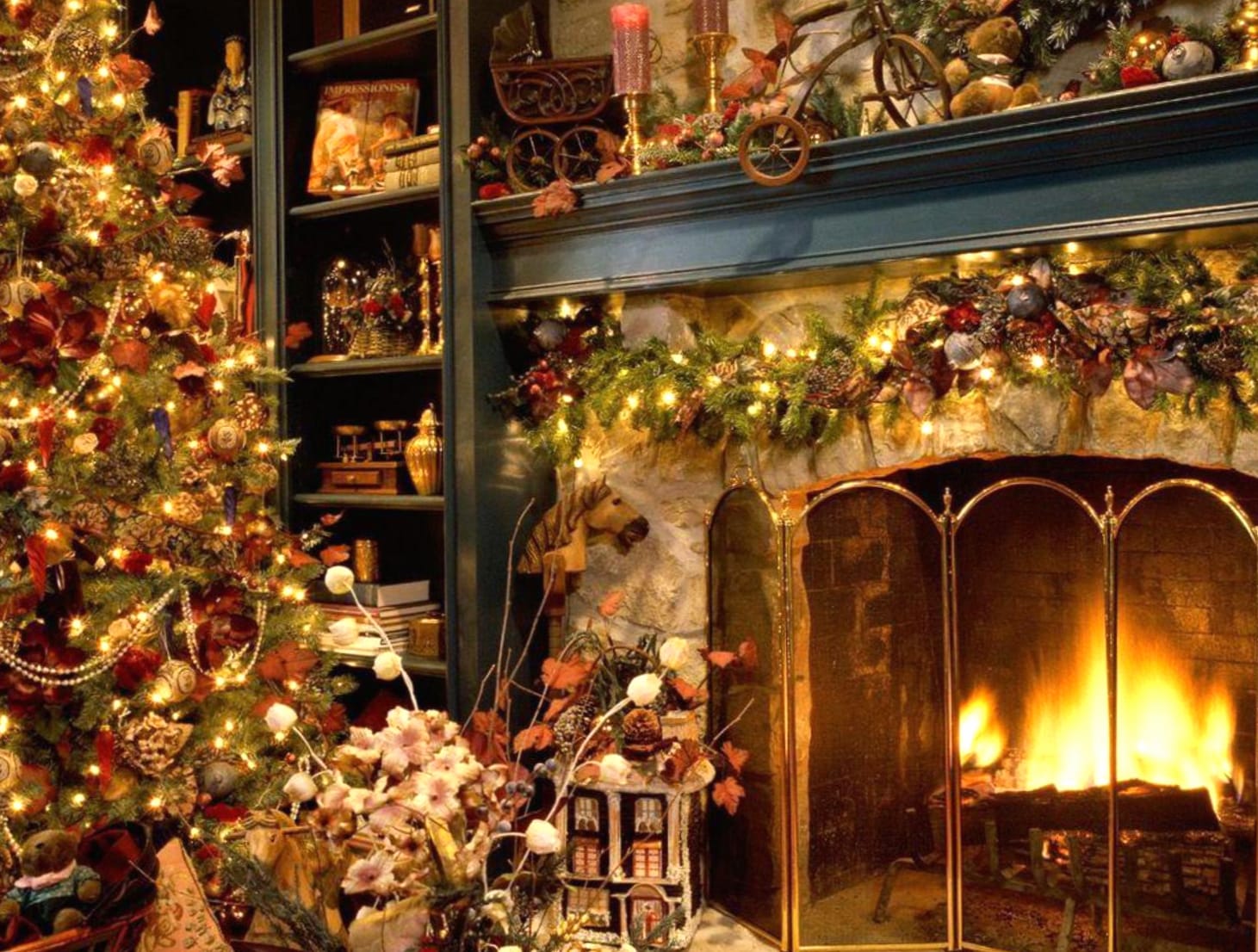 Fireplace Christmas Ornaments Holiday Christmas Wallpaper wallpapers HD quality