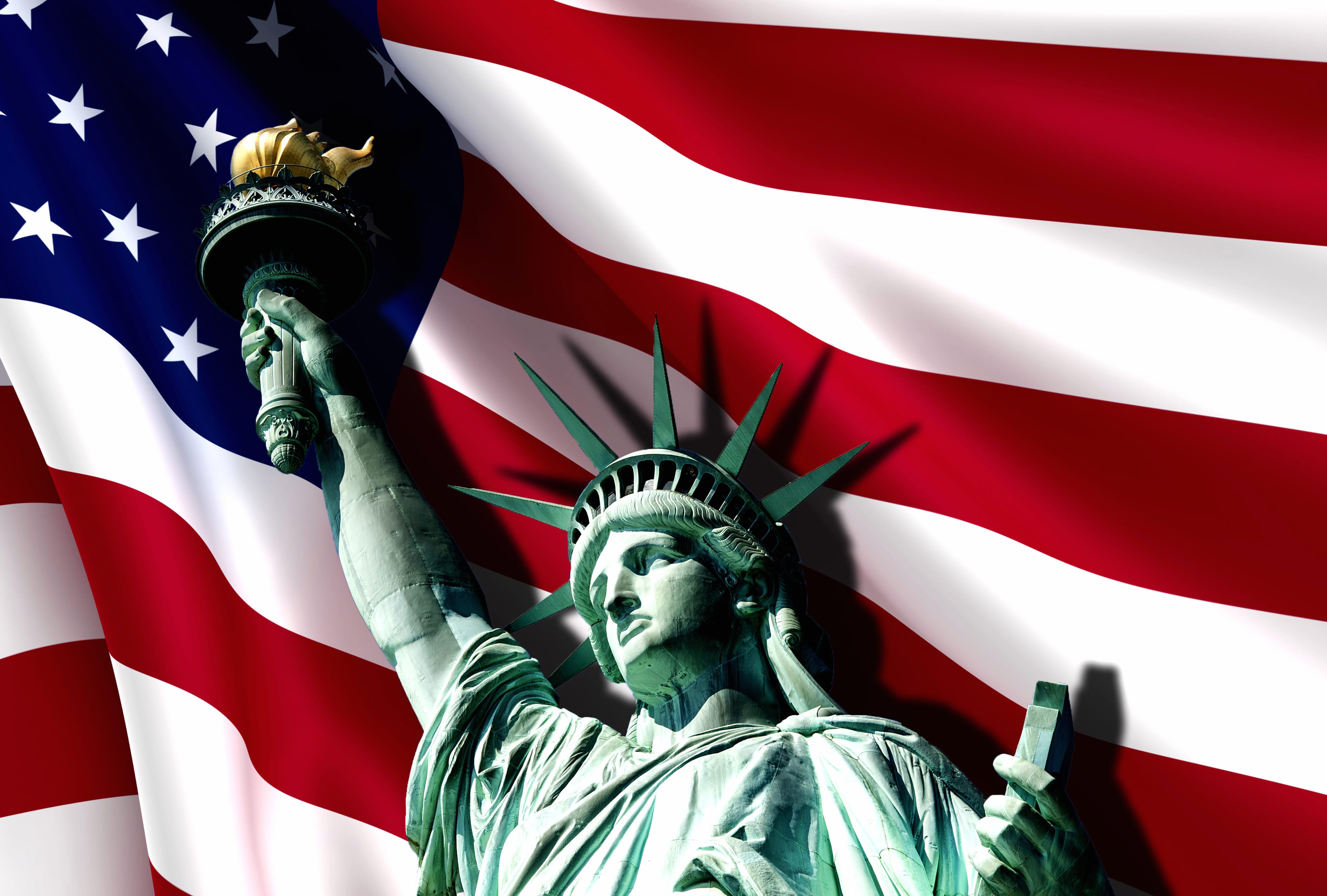 Flag Statue Of Liberty American Flag Holiday 4th Of July at 1600 x 1200 size wallpapers HD quality