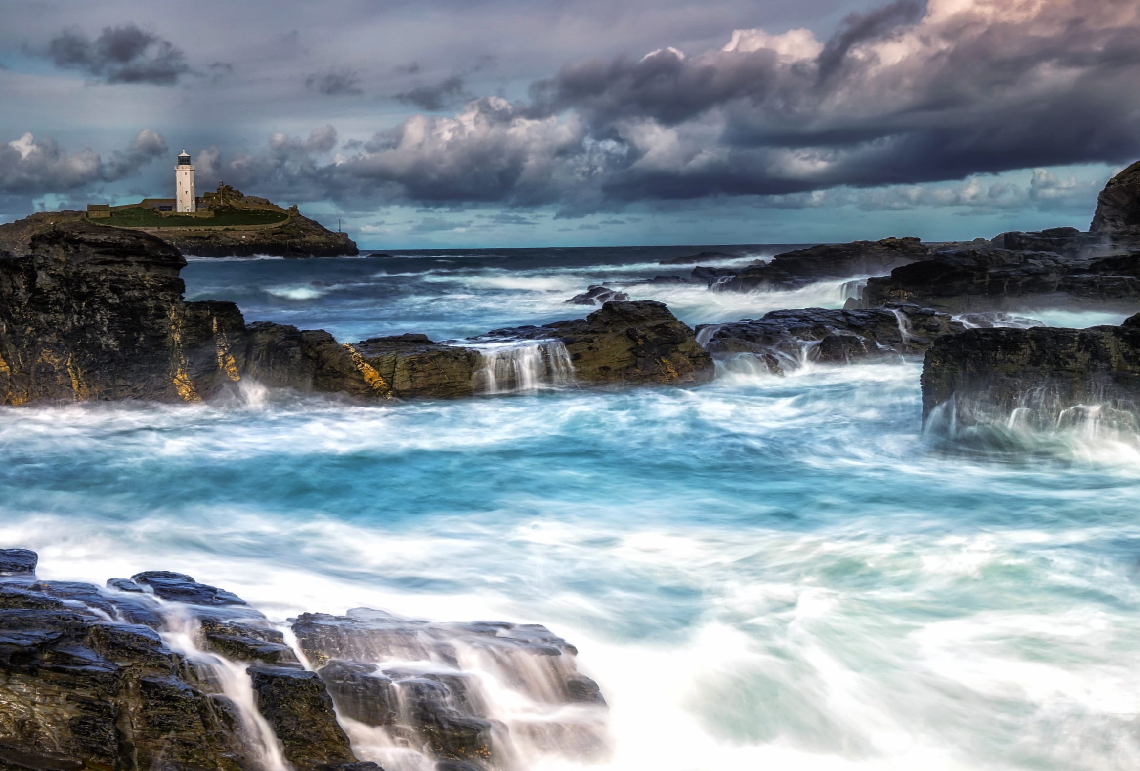 Foamy Ocean Lighthouse - at 1600 x 900 HD size wallpapers HD quality