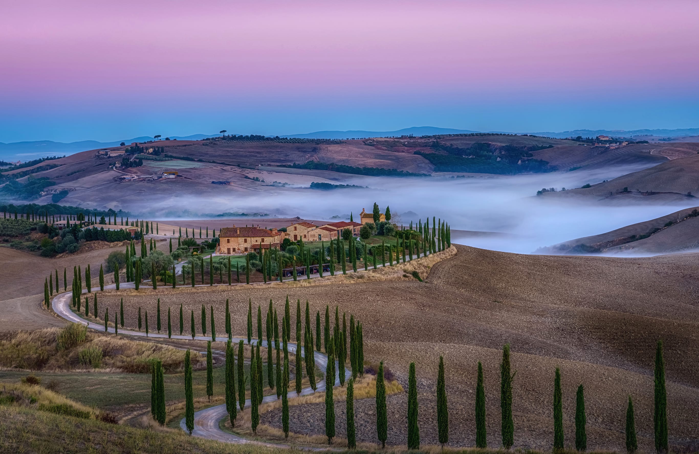 Fog Hill Road Italy Landscape Photography Tuscany wallpapers HD quality