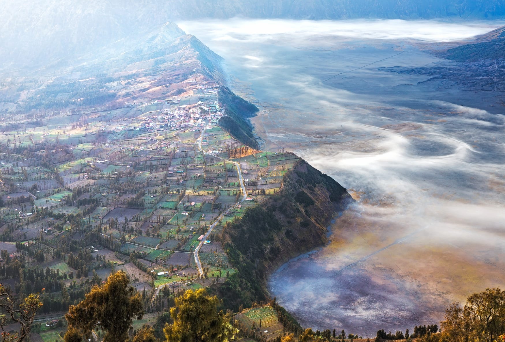 Fogs Over the Serene Valley Village in Java, Indonesia at 1920 x 1080 HD size wallpapers HD quality