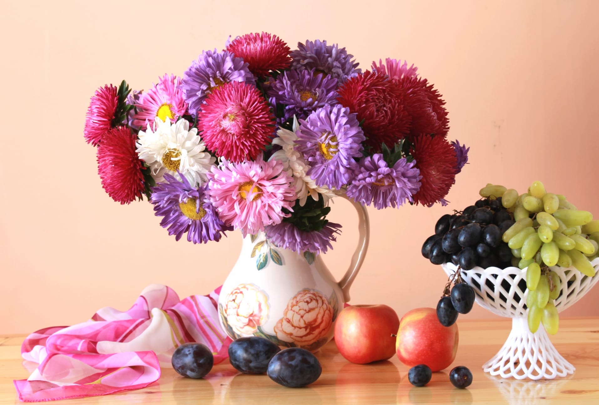 Fruit Vase Flower Photography Still Life at 1366 x 768 HD size wallpapers HD quality