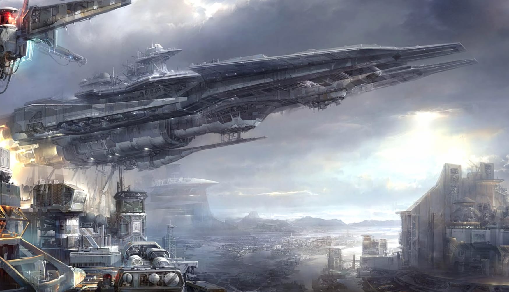 Futuristic Spaceport Cityscape - at 1536 x 864 HD size wallpapers HD quality