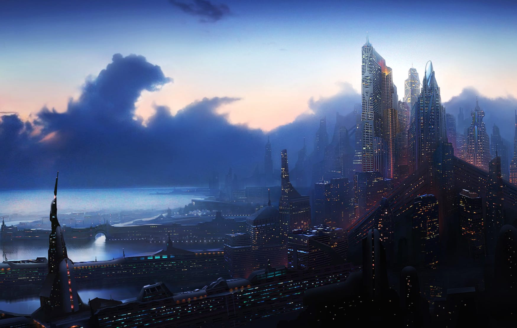 Futuristic Sunset Cityscape at 1680 x 945 HD size wallpapers HD quality