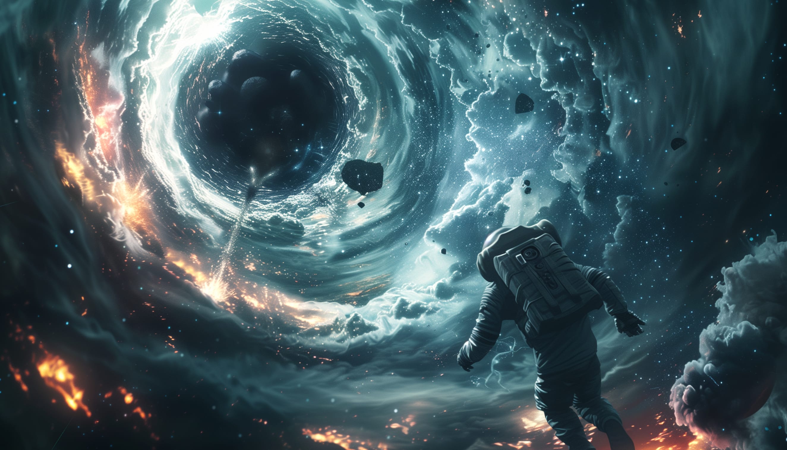 Galactic Odyssey Sci-Fi Astronaut & Black Hole at 1680 x 945 HD size wallpapers HD quality