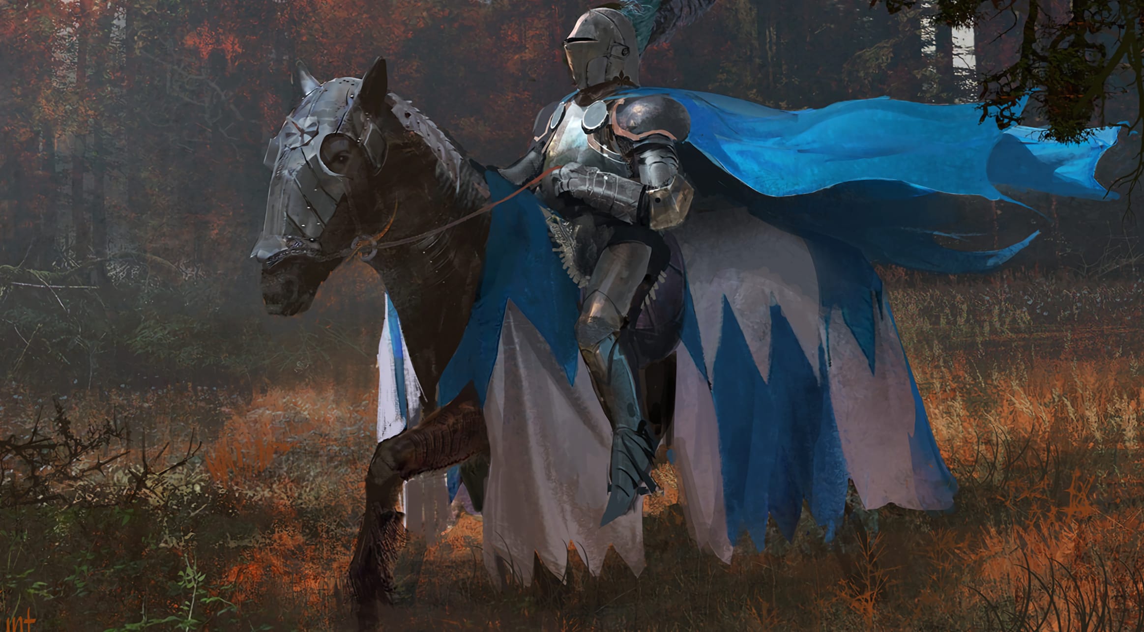 Gallant Knight on Horseback - Fantasy Warrior at 2048 x 2048 iPad size wallpapers HD quality