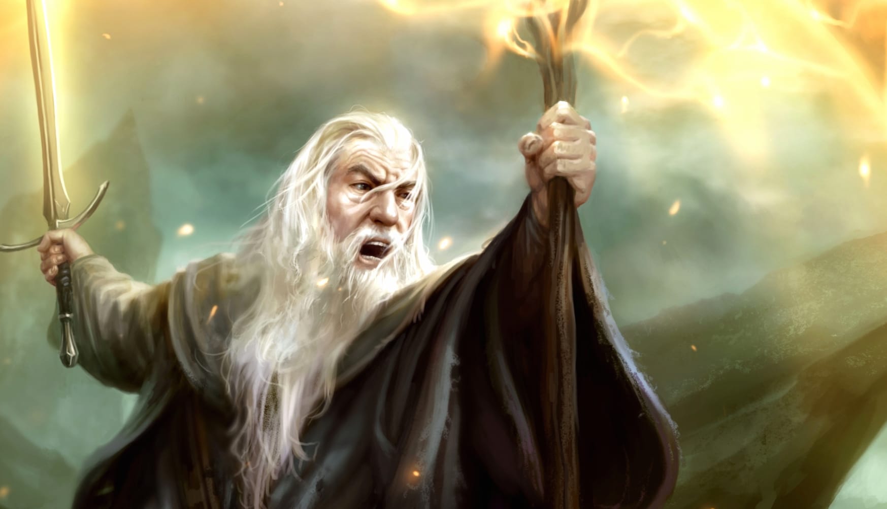 Gandalf Fantasy Painting at 320 x 480 iPhone size wallpapers HD quality