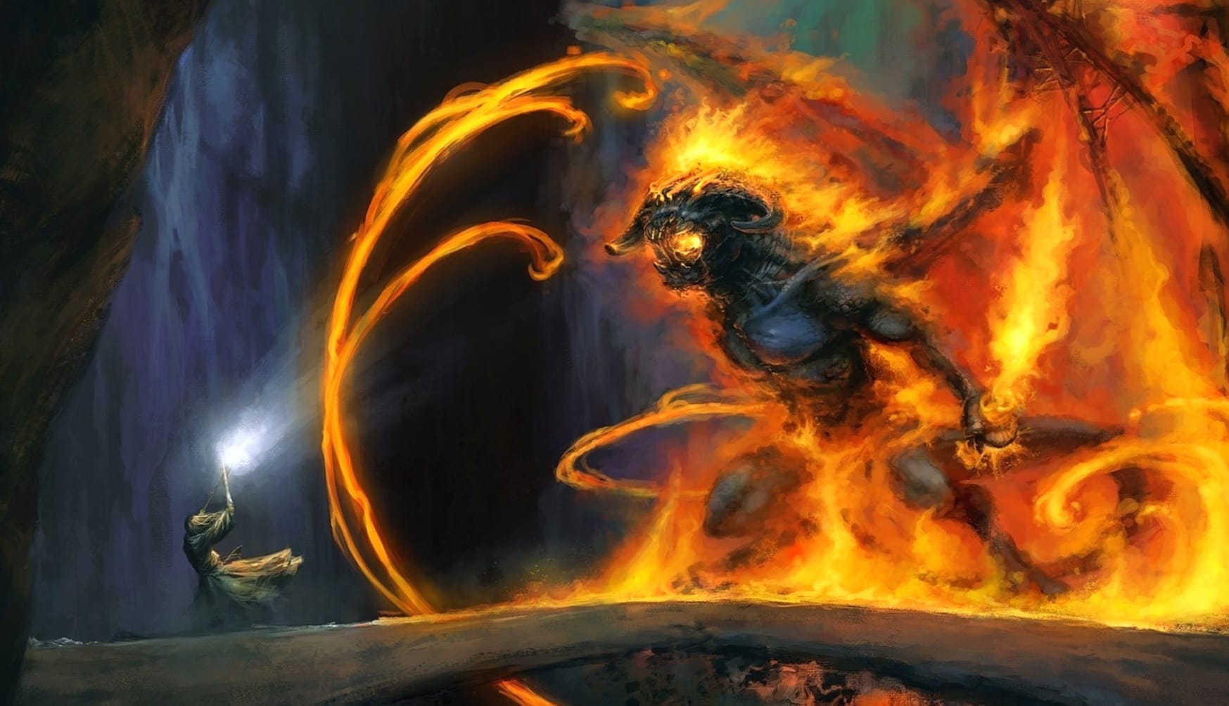 Gandalf vs Balrog Fantasy at 640 x 960 iPhone 4 size wallpapers HD quality