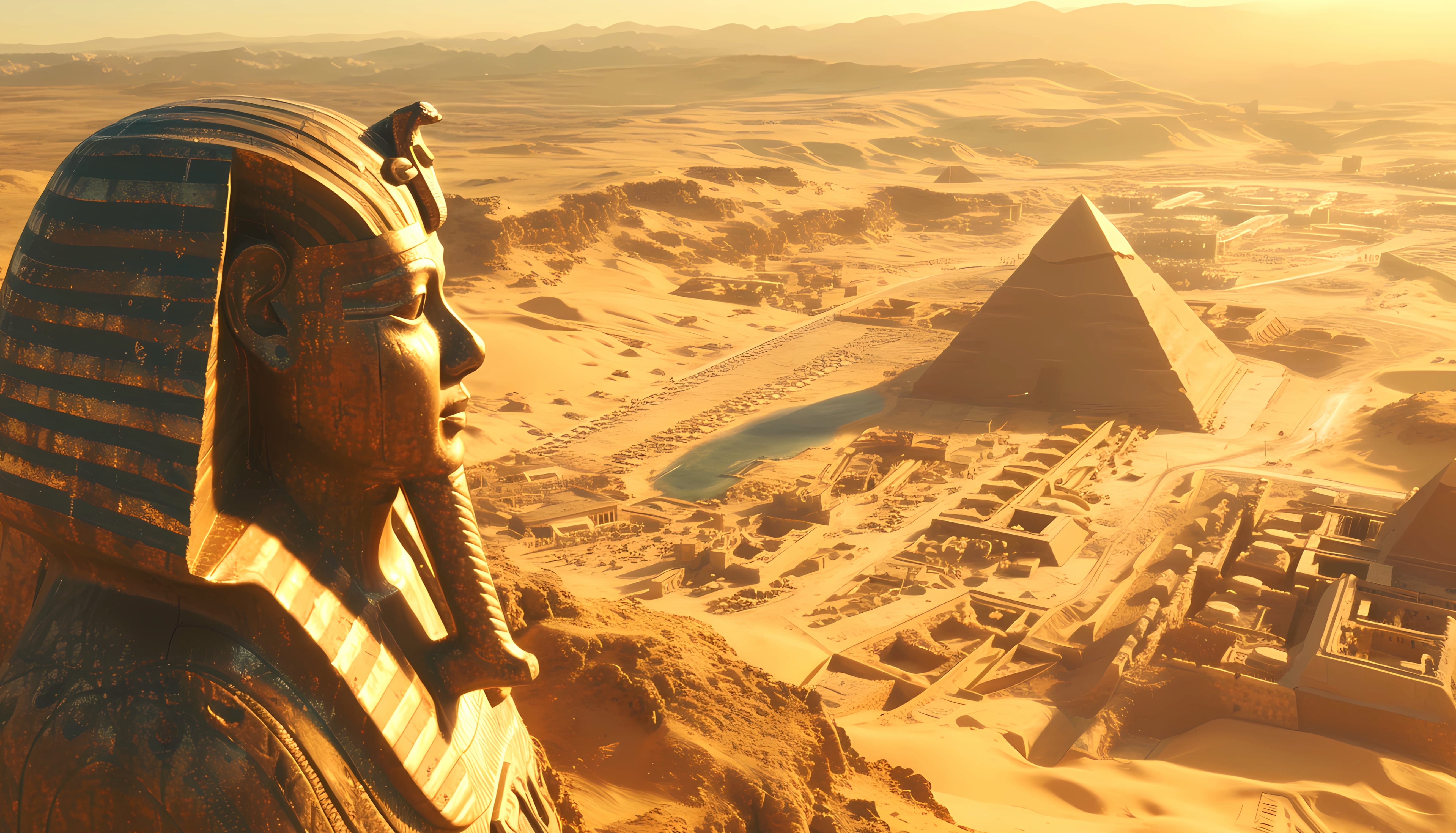 Giant pharaoh statue in ancient egyptian desert wallpapers HD quality