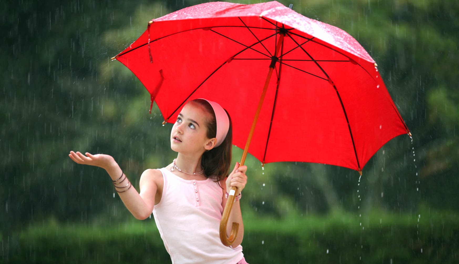 Girl with Red Umbrella in the Rain wallpapers HD quality