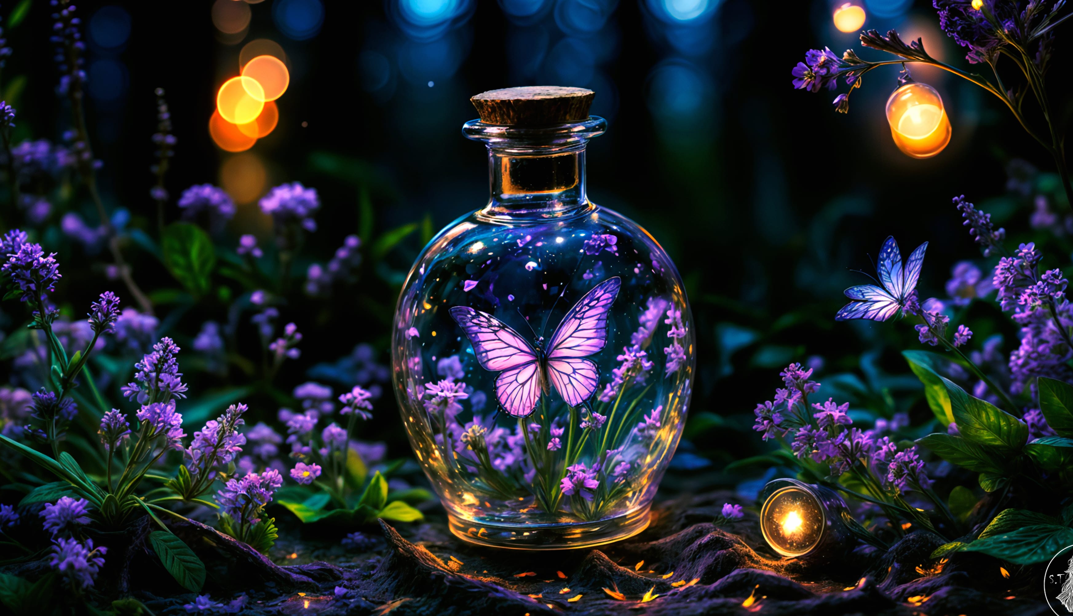 Glass bottle Morpho butterfly wallpapers HD quality