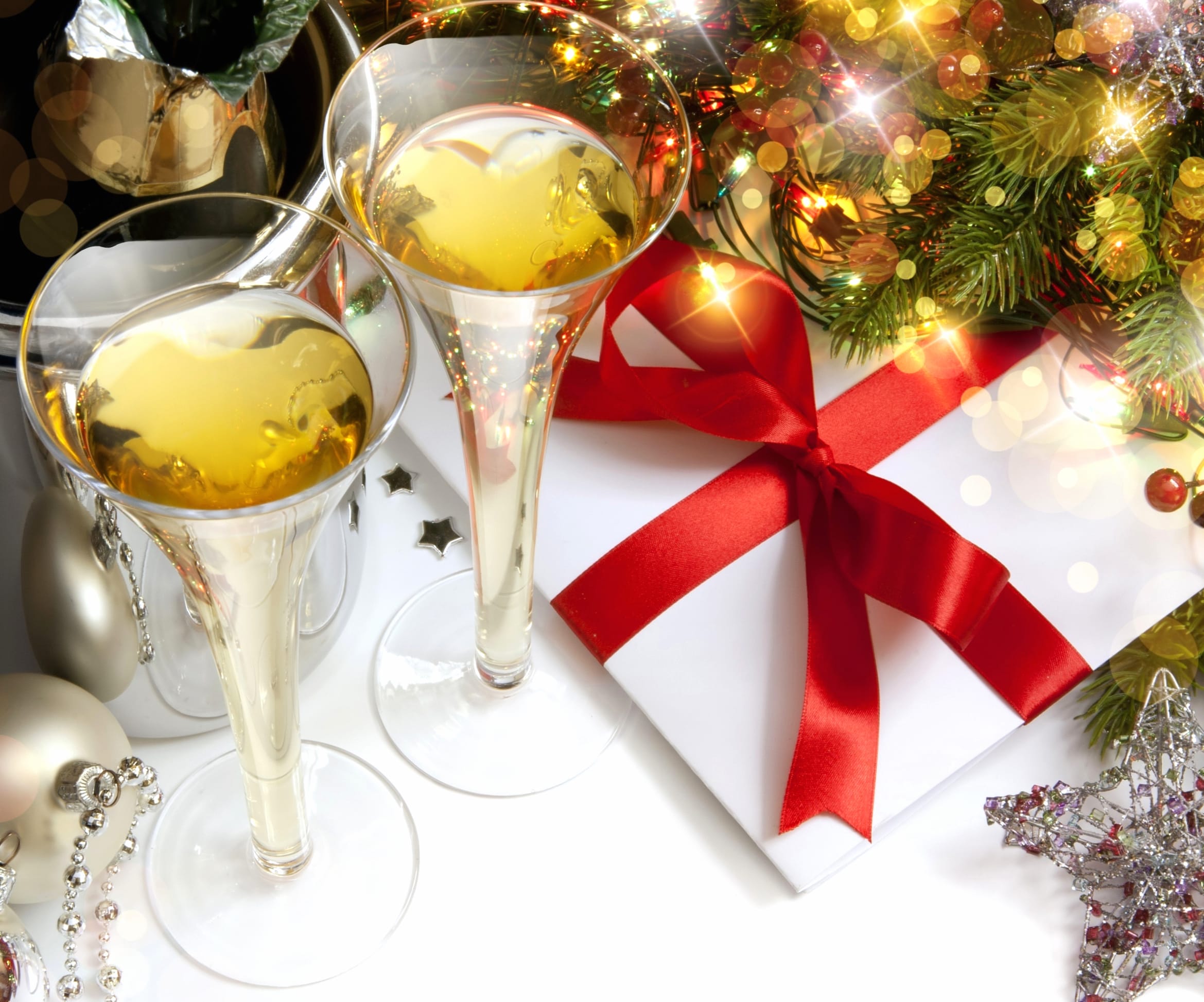 Glass Champagne Gift Holiday Christmas wallpapers HD quality