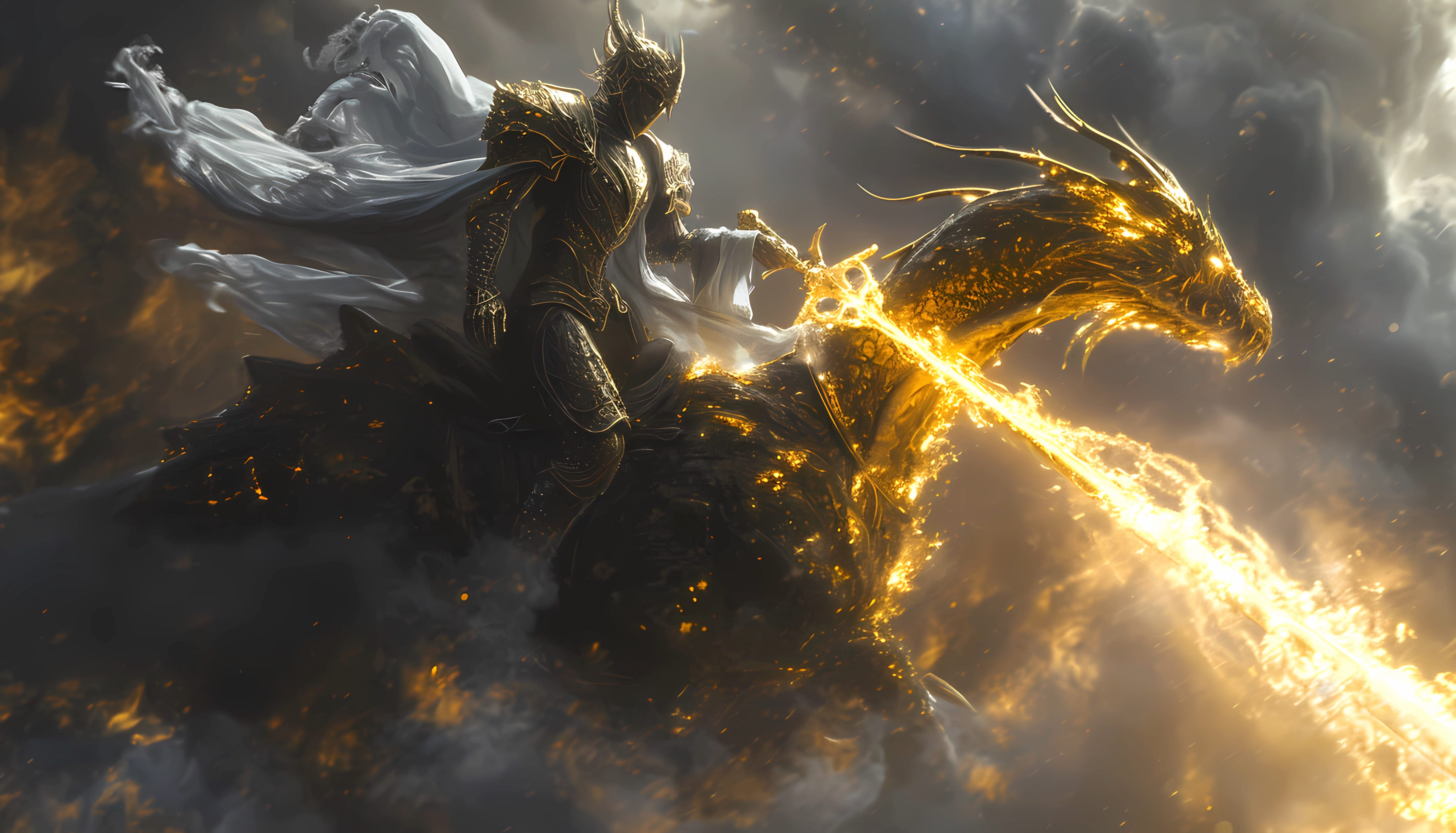 golden fire dragon rider wallpapers HD quality